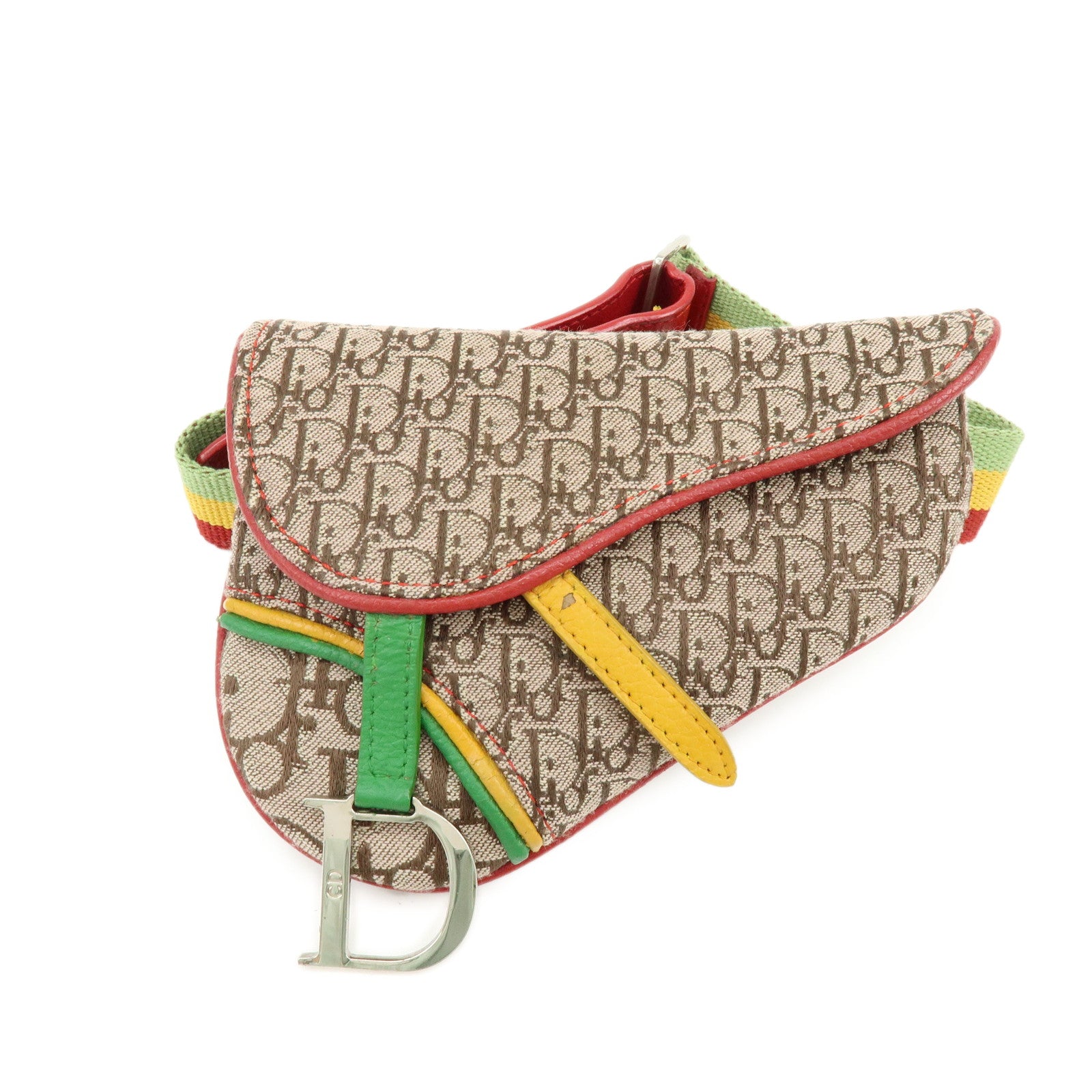 Christian Dior Trotter Saddle Rasta Canvas Leather Waist Bag Beige