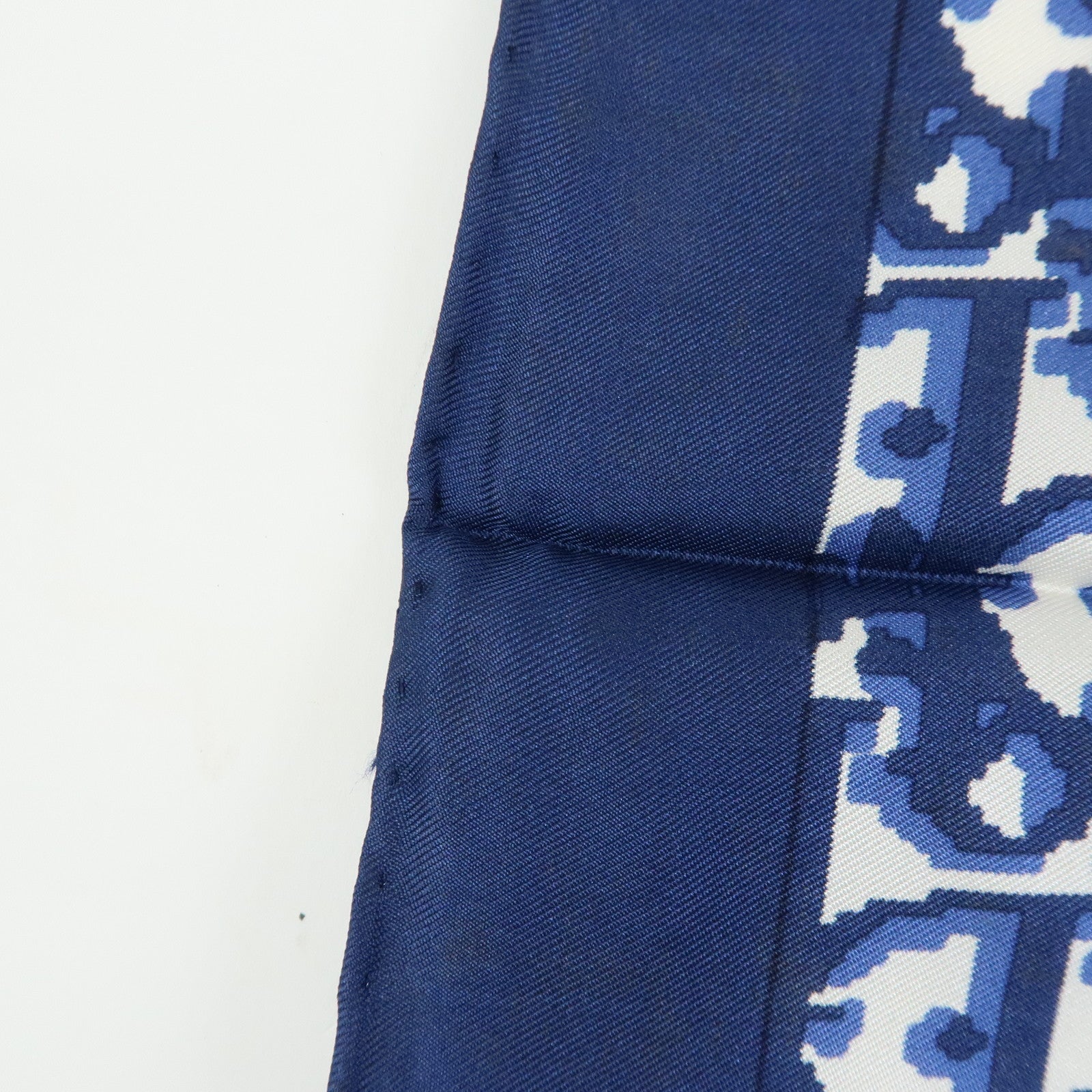 Christian Dior Trotter Silk 100% Scarf Navy Blue White