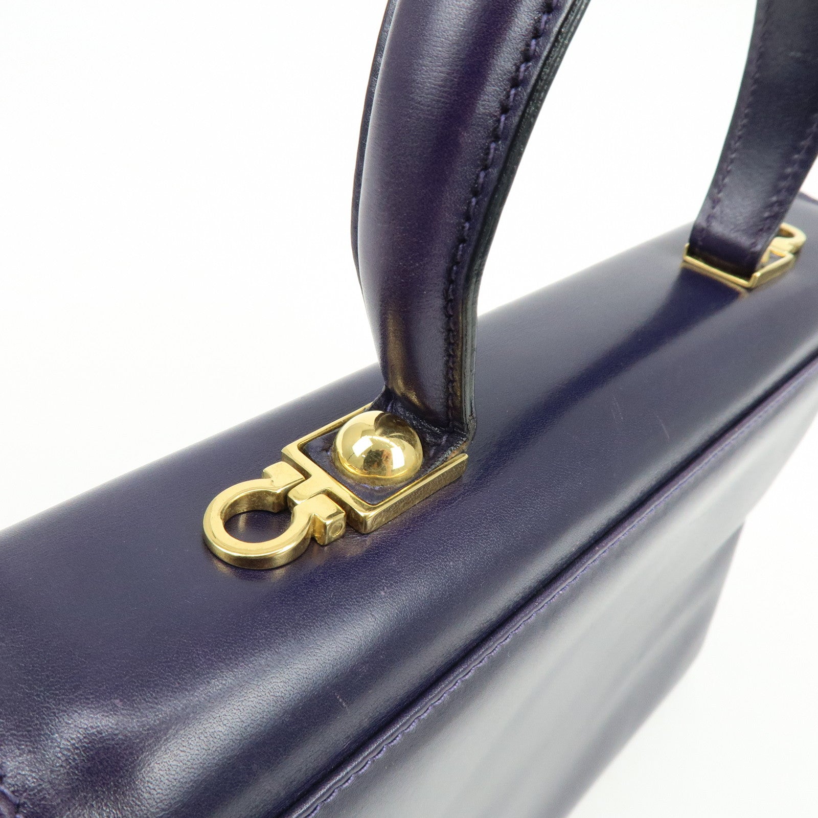 Ferragamo Gancini Leather 2Way Bag Hand Bag Shoulder Bag Purple