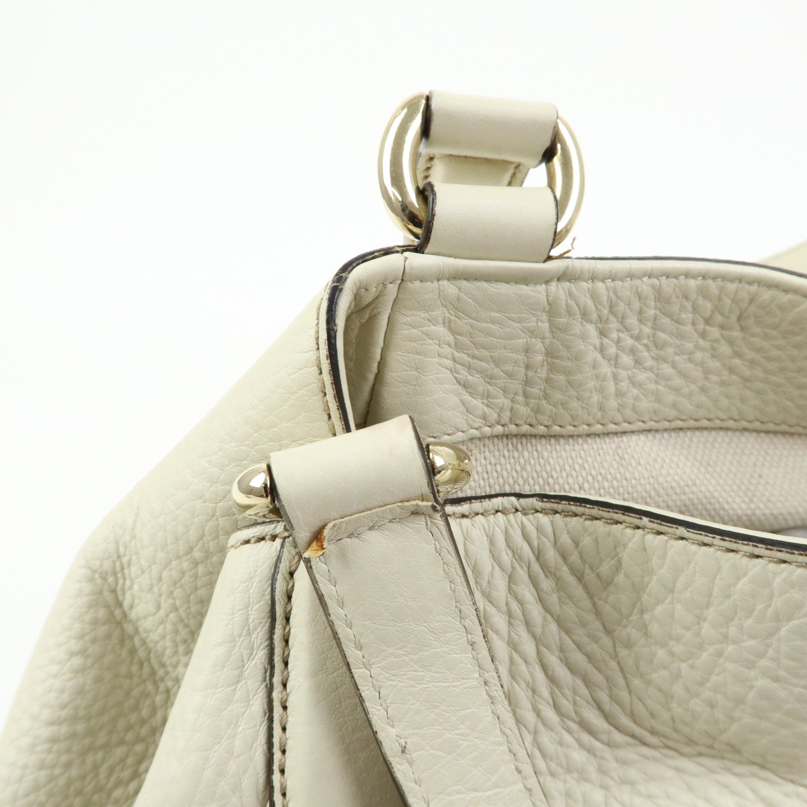 GUCCI SOHO Interlocking G Calf Leather Tote Shoulder Bag Ivory 282309
