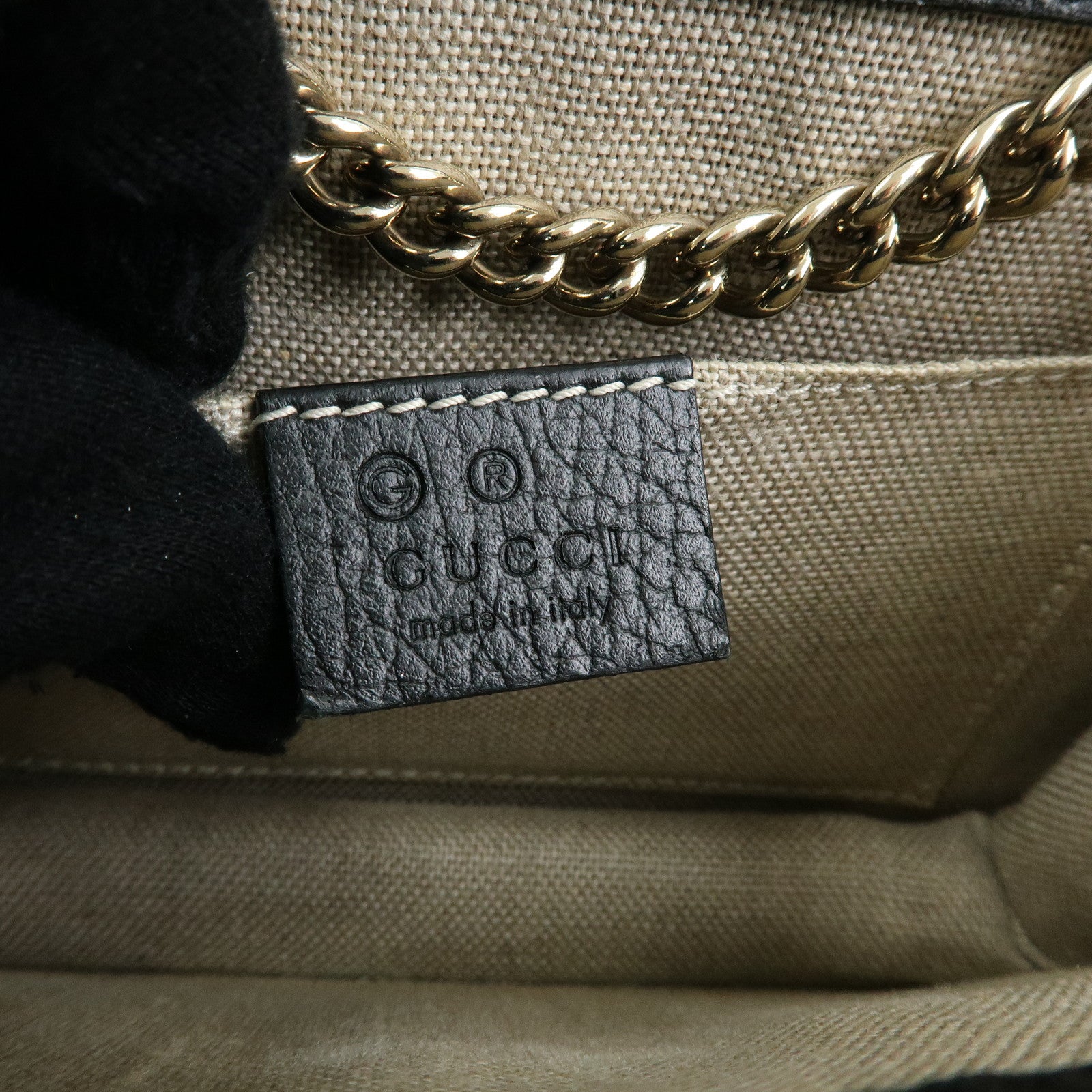 GUCCI Interlocking G Leather Chain Flap Shoulder Bag Black 510304