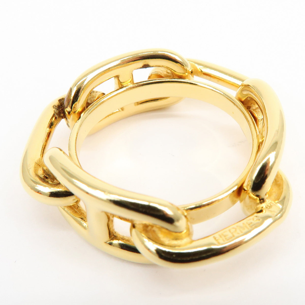 HERMES Lot of 2 Chaine d'Ancre Enchainee Cosmos Metal Scarf Ring Gold