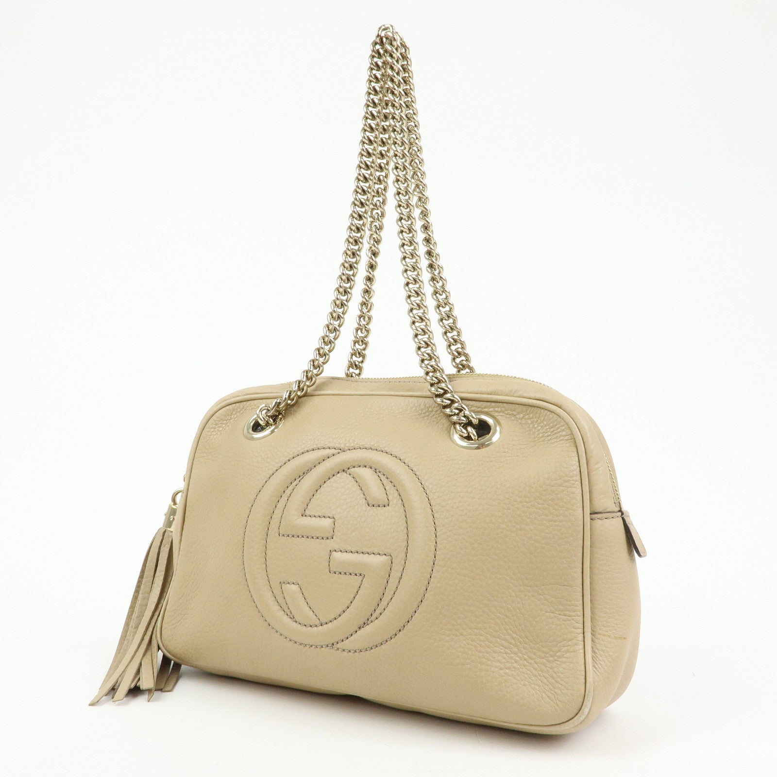 GUCCI SOHO Interlocking G Leather Shoulder Bag Beige 308983