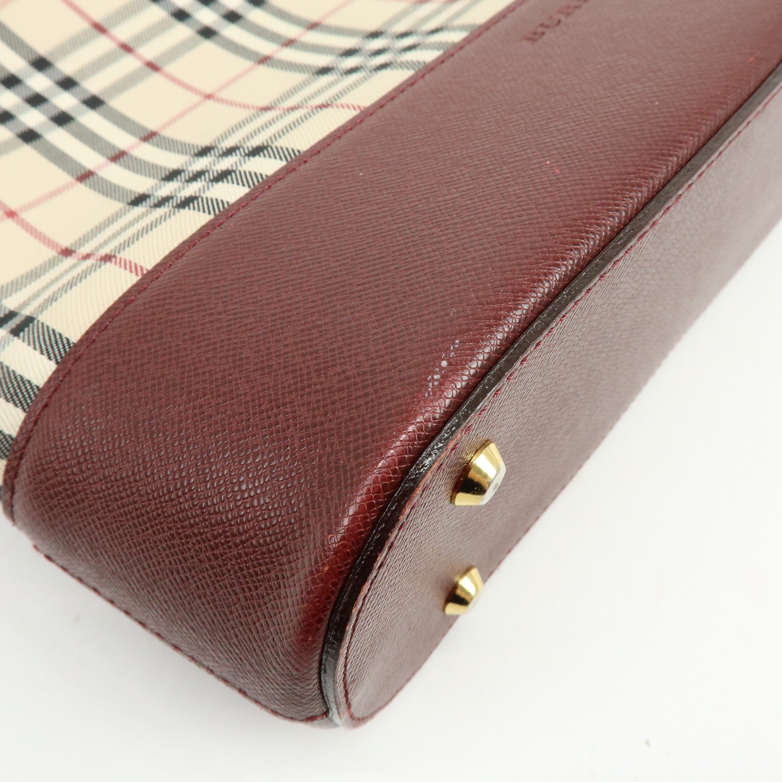 BURBERRY Nova Plaid Canvas Leather Shoulder Bag Hand Bag Beige Bordeaux