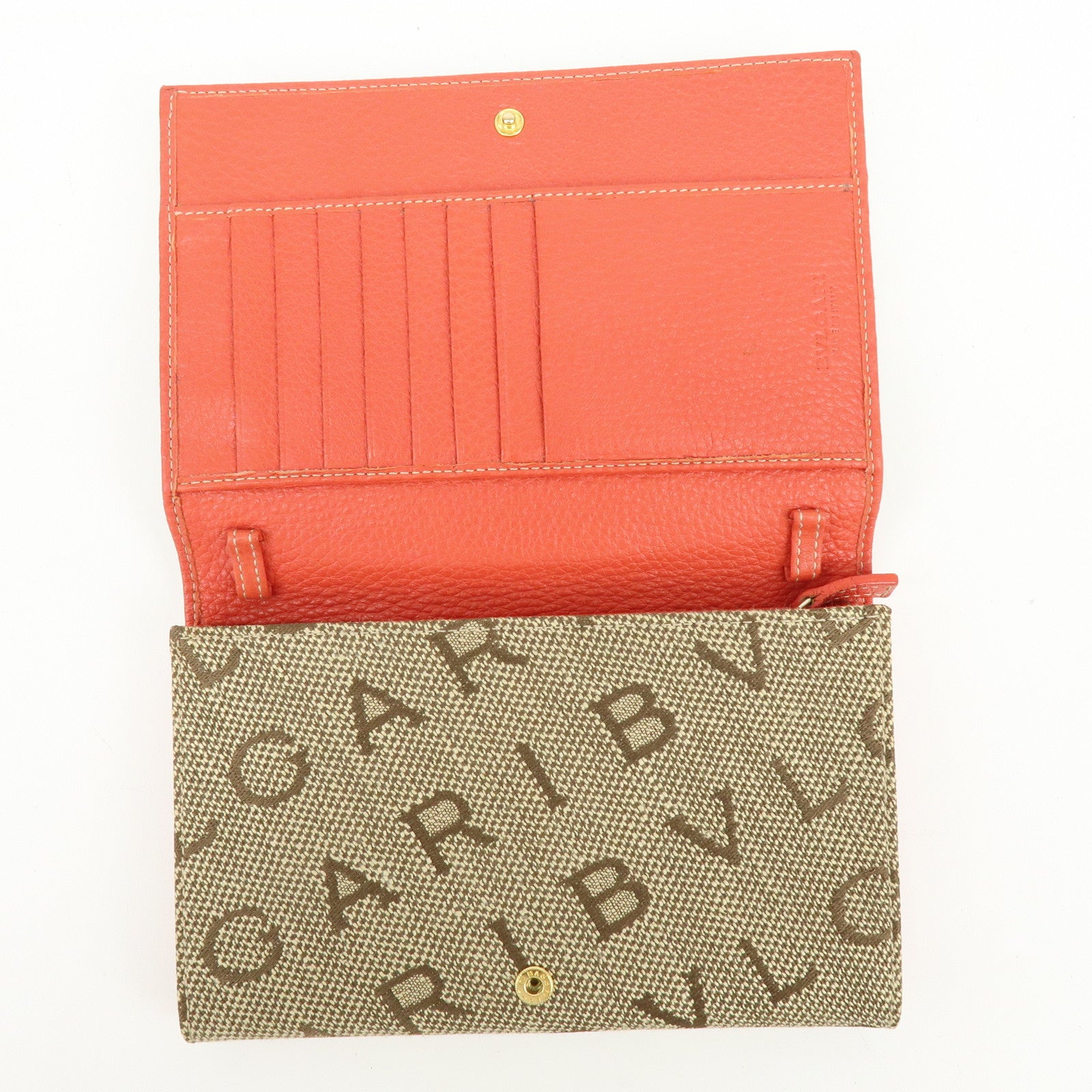 BVLGARI Logomania Jacquard Leather Bi-fold Long Wallet 2Way Bag Beige