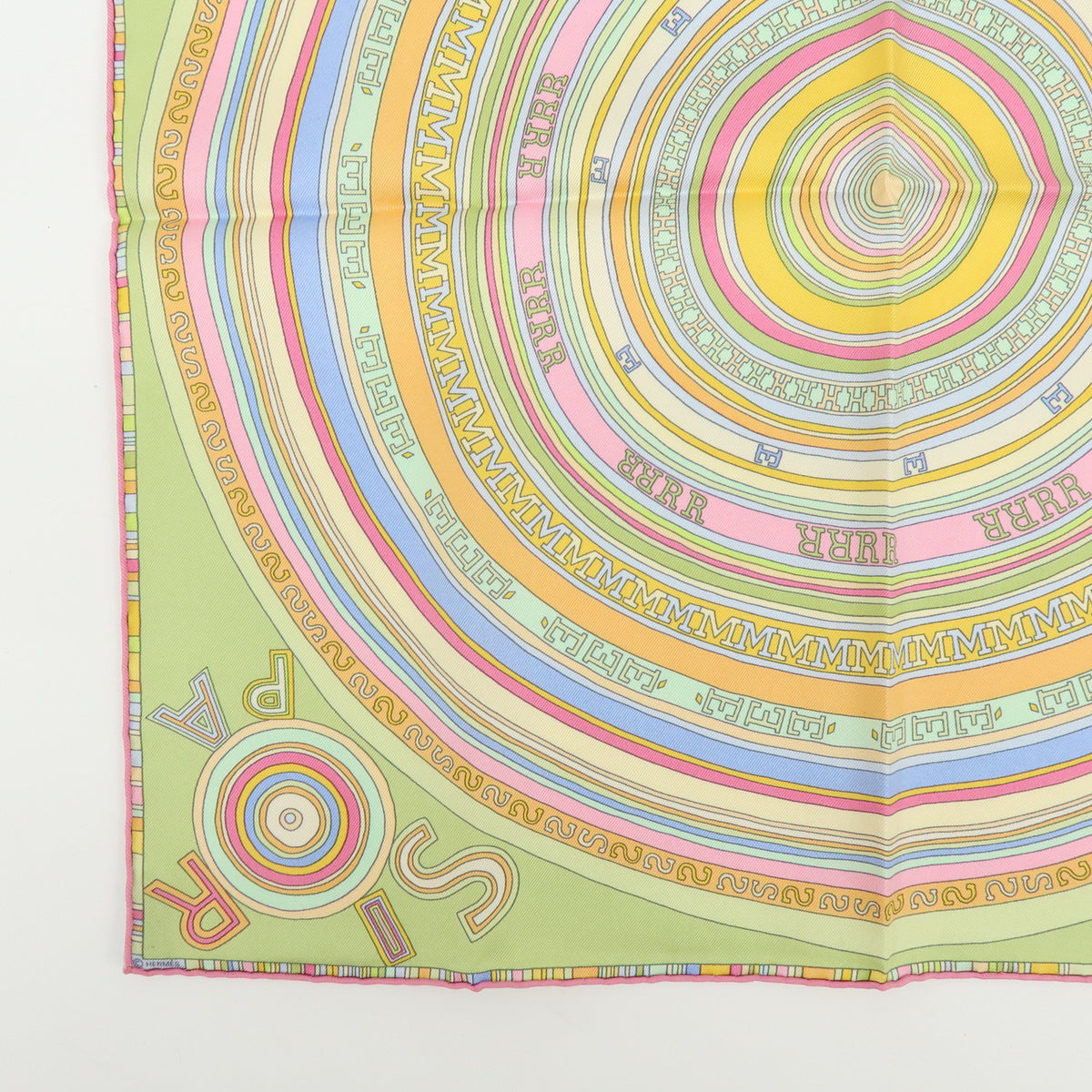 HERMES Carre Gavroche 45 Silk 100% Scarf Tohu-Bohu Light Green Pink