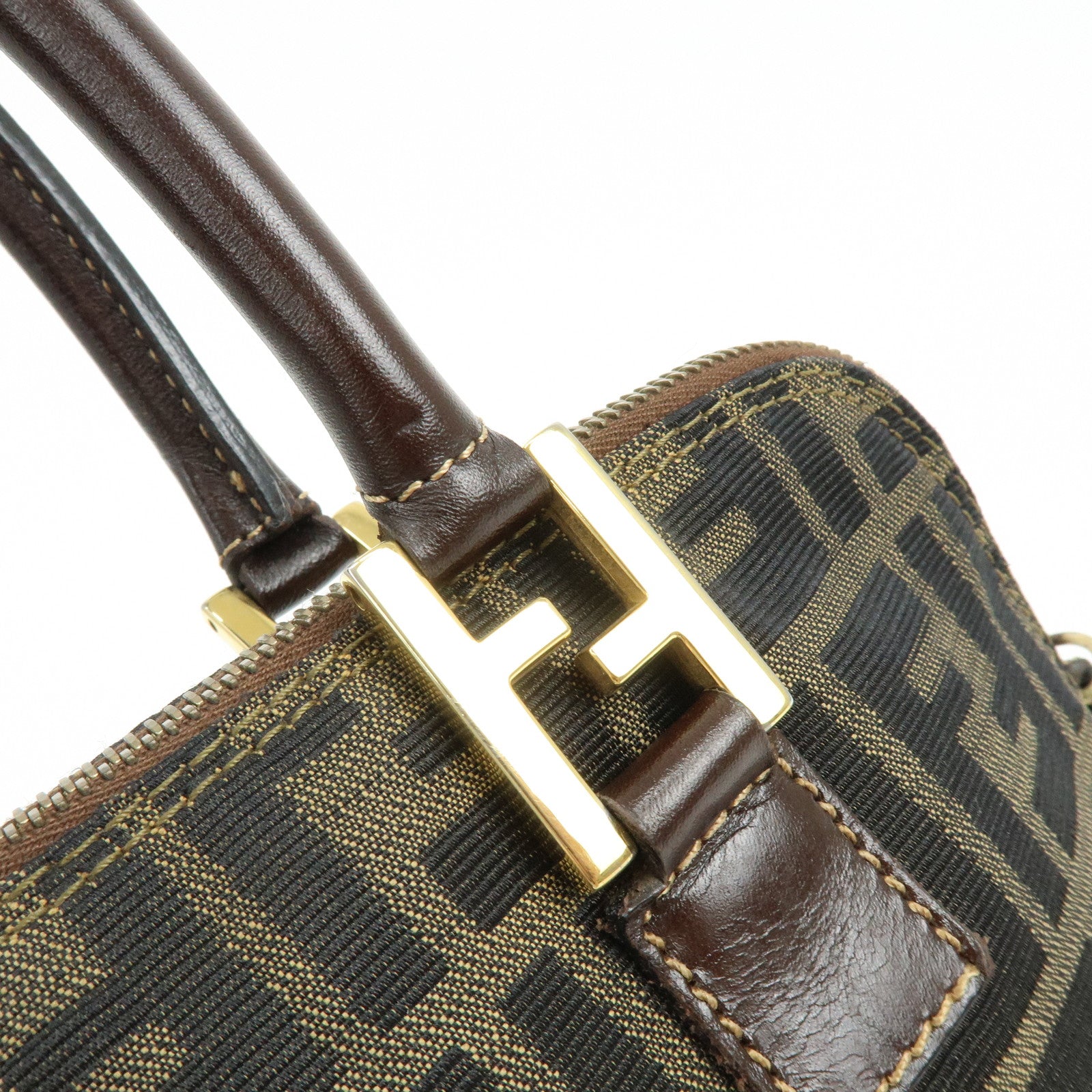 FENDI Zucca Canvas Leather 2Way Bag Hand Bag Shoulder Bag Brown Black