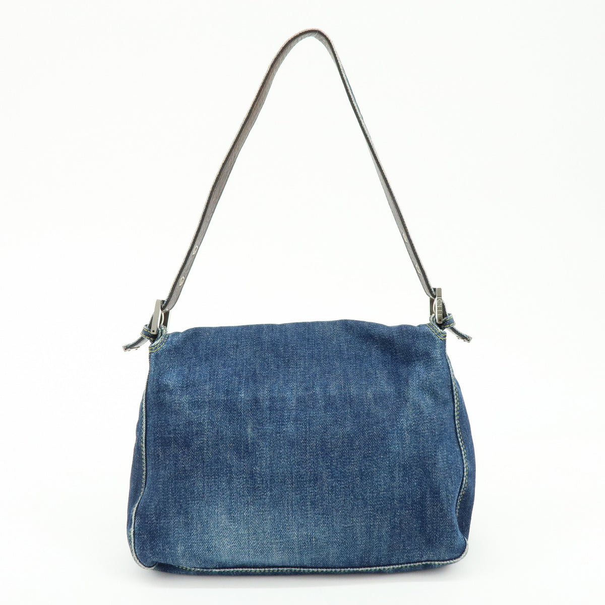 FENDI Mamma Baguette Denim Leather Shoulder Bag Hand Bag Blue 26325