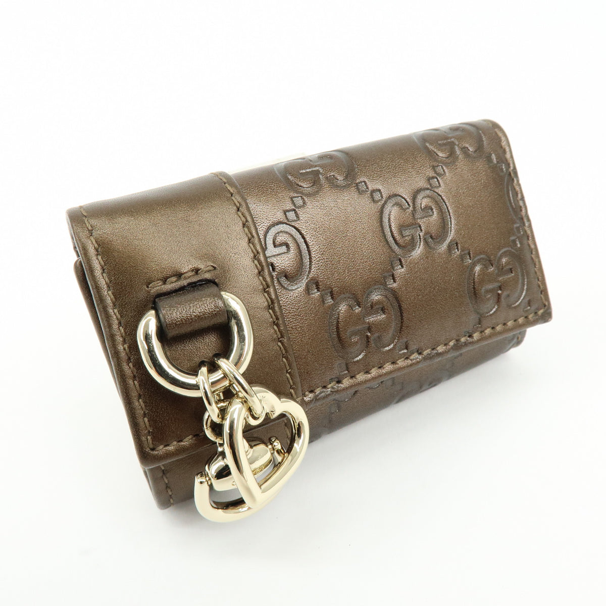 GUCCI Heartbit Guccissima Leather 6 Ring Key Case Key Holder Bronze