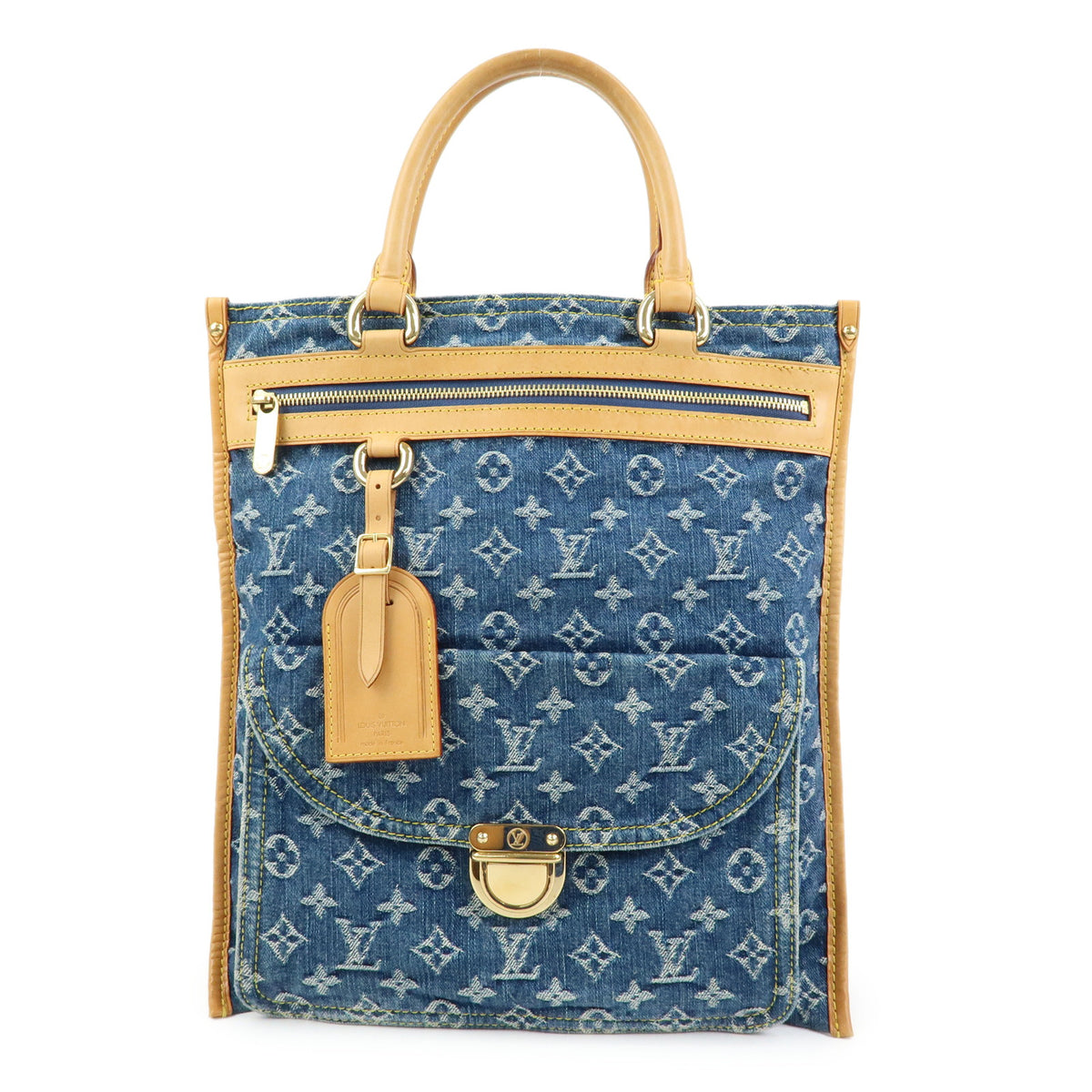Louis Vuitton Monogram Denim Flat Shopper Tote Bag Blue M95018