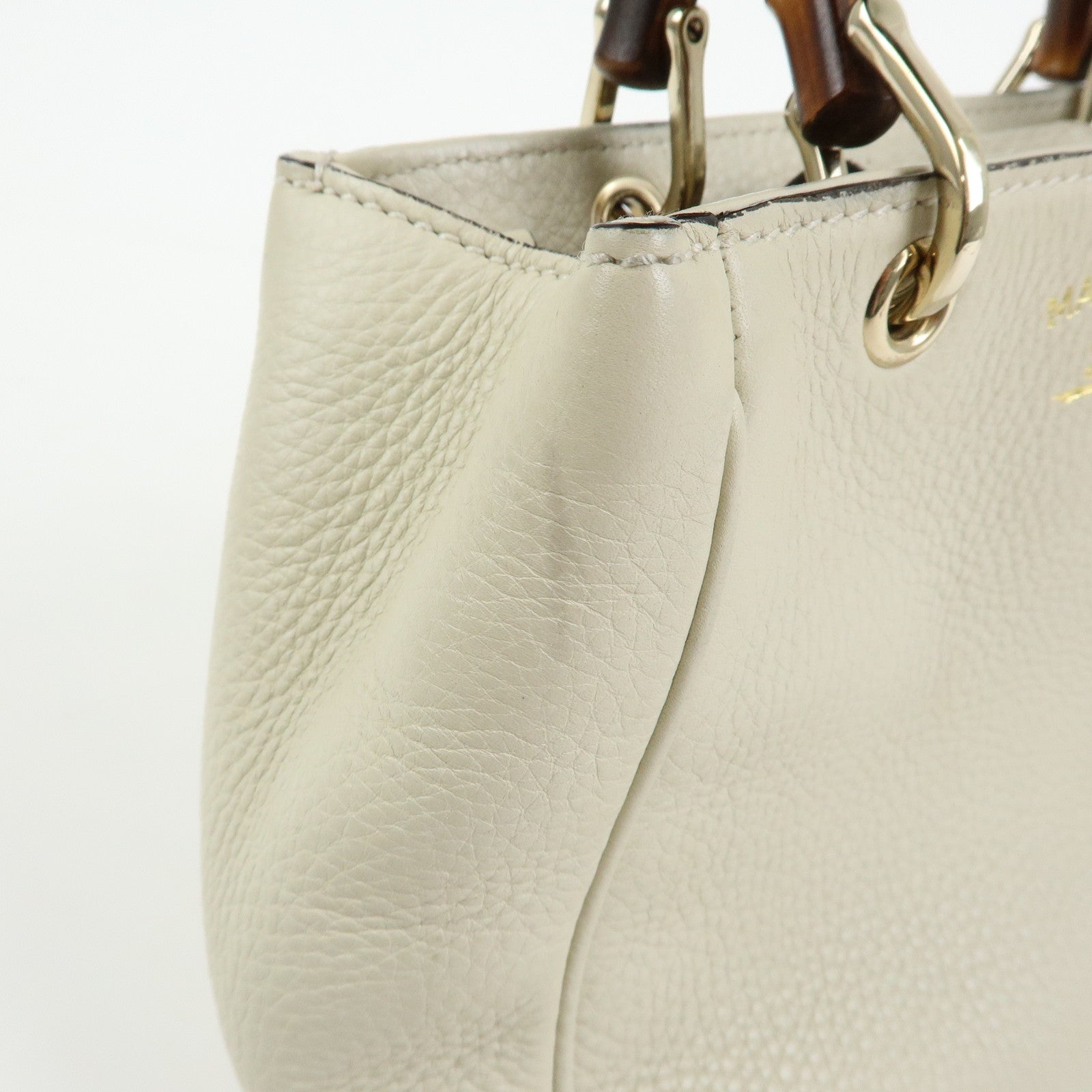 GUCCI Bamboo Mini Shopper Leather 2Way Bag Hand Bag White 368823