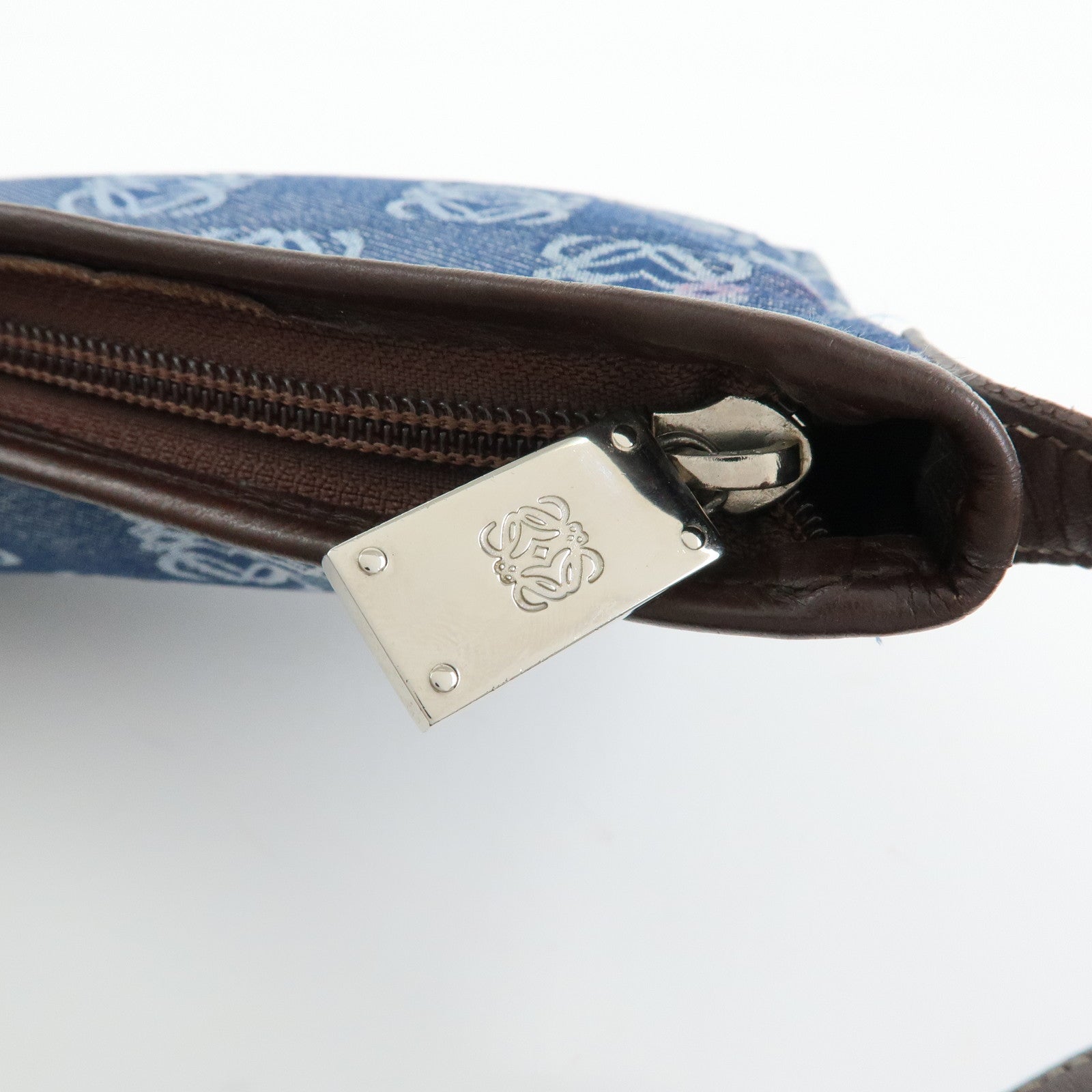 LOEWE Anagram Denim Leather Shoulder Bag Hand Bag Denim Brown