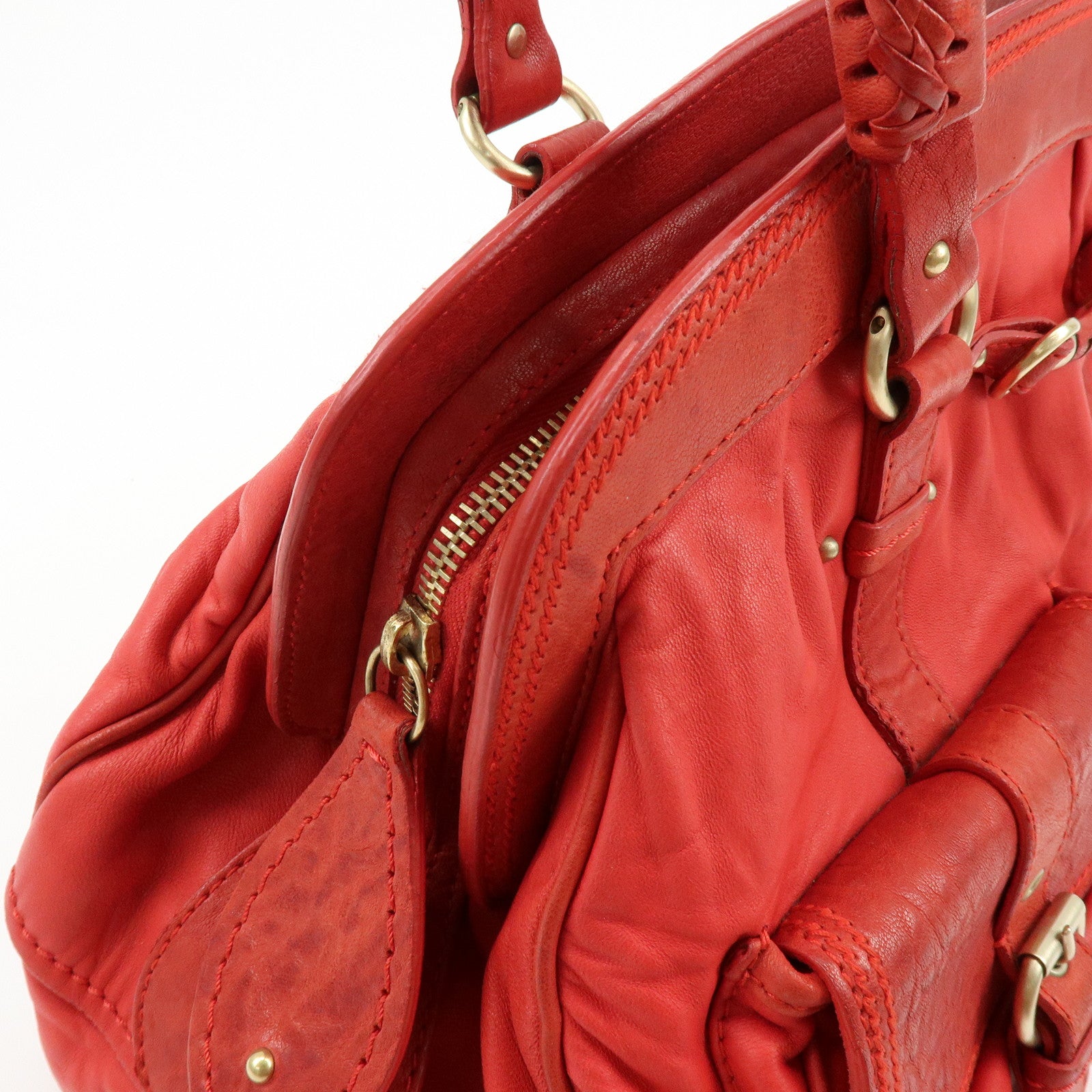 Christian Dior My Dior Logo Leather Hand Bag Satchel Bag Red