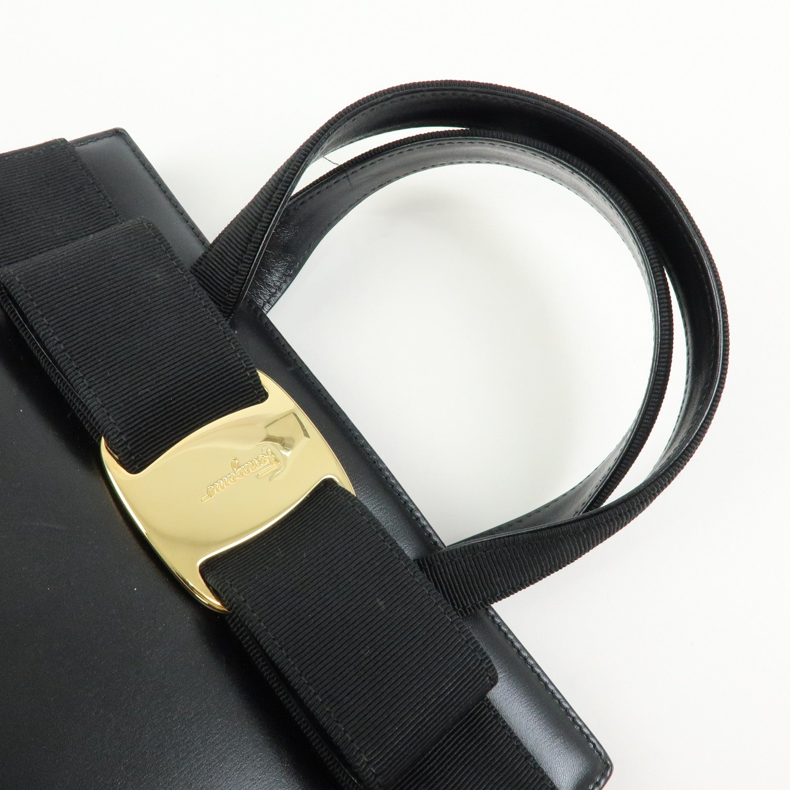 Ferragamo Vara Ribbon Leather 2Way Bag Hand Bag Black