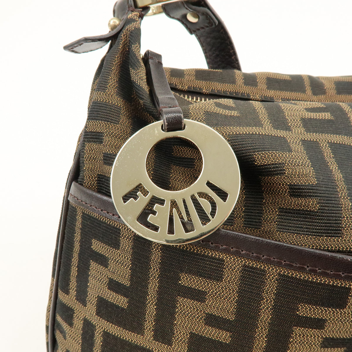 FENDI Zucca Canvas Leather Shoulder Bag Brown Black 8BT190