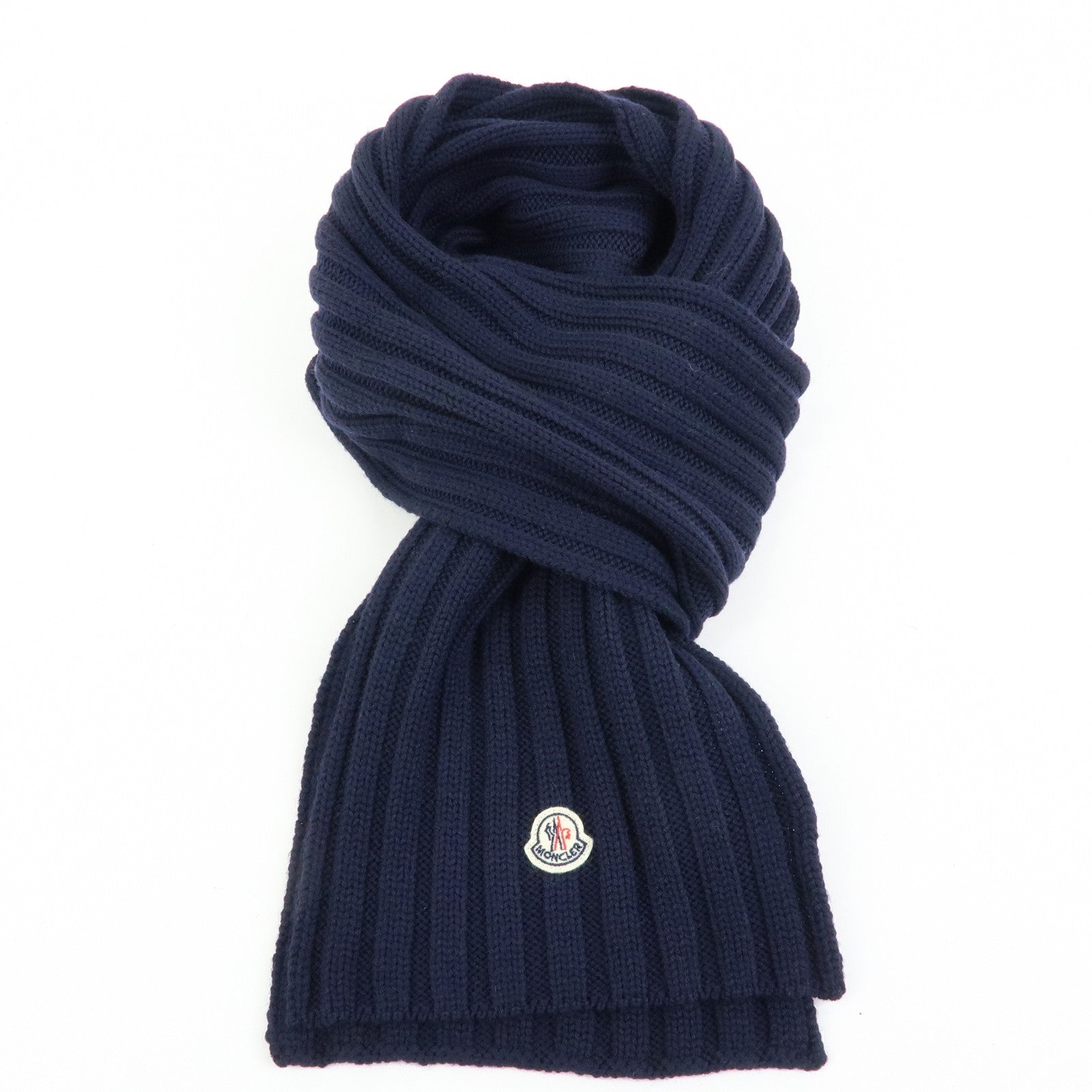 MONCLER Logo Wool 100% Scarf Stole Navy