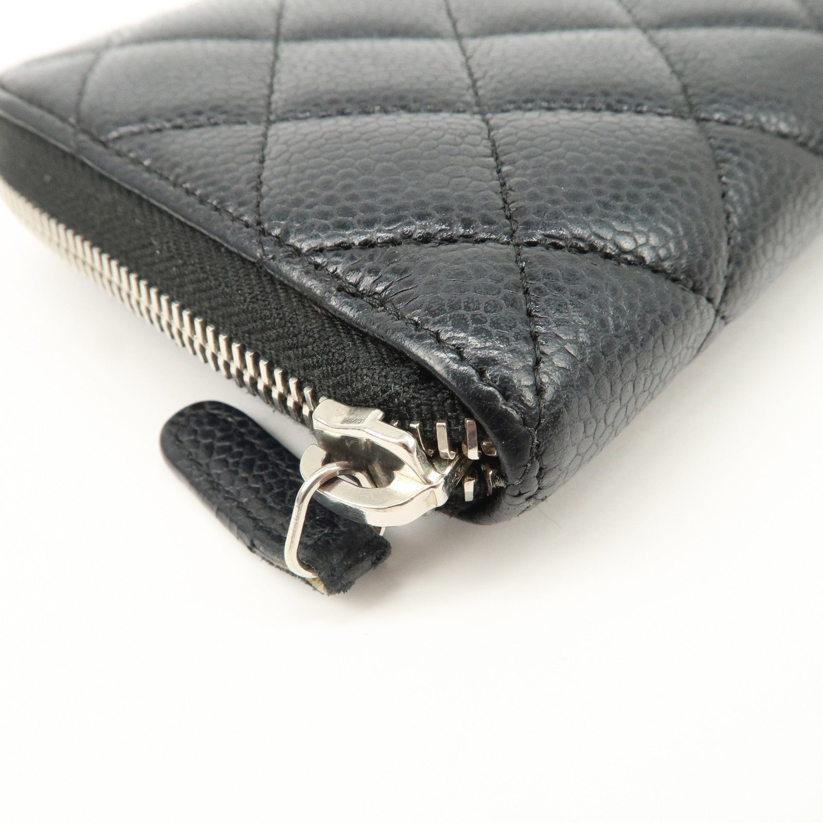 CHANEL COCO Mark Matelasse Caviarskin Zip Around Long Wallet A50097 Used