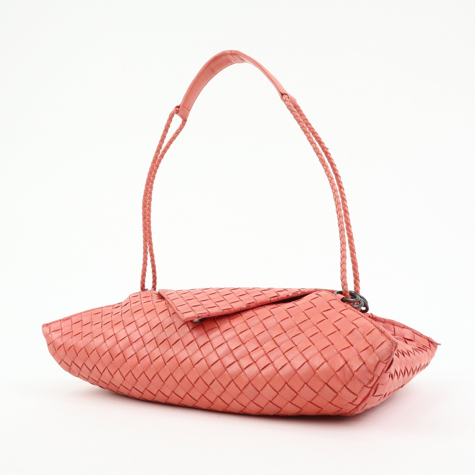 BOTTEGA VENETA Intracciato Leather Shoulder Bag  Hand Bag Coral V0016