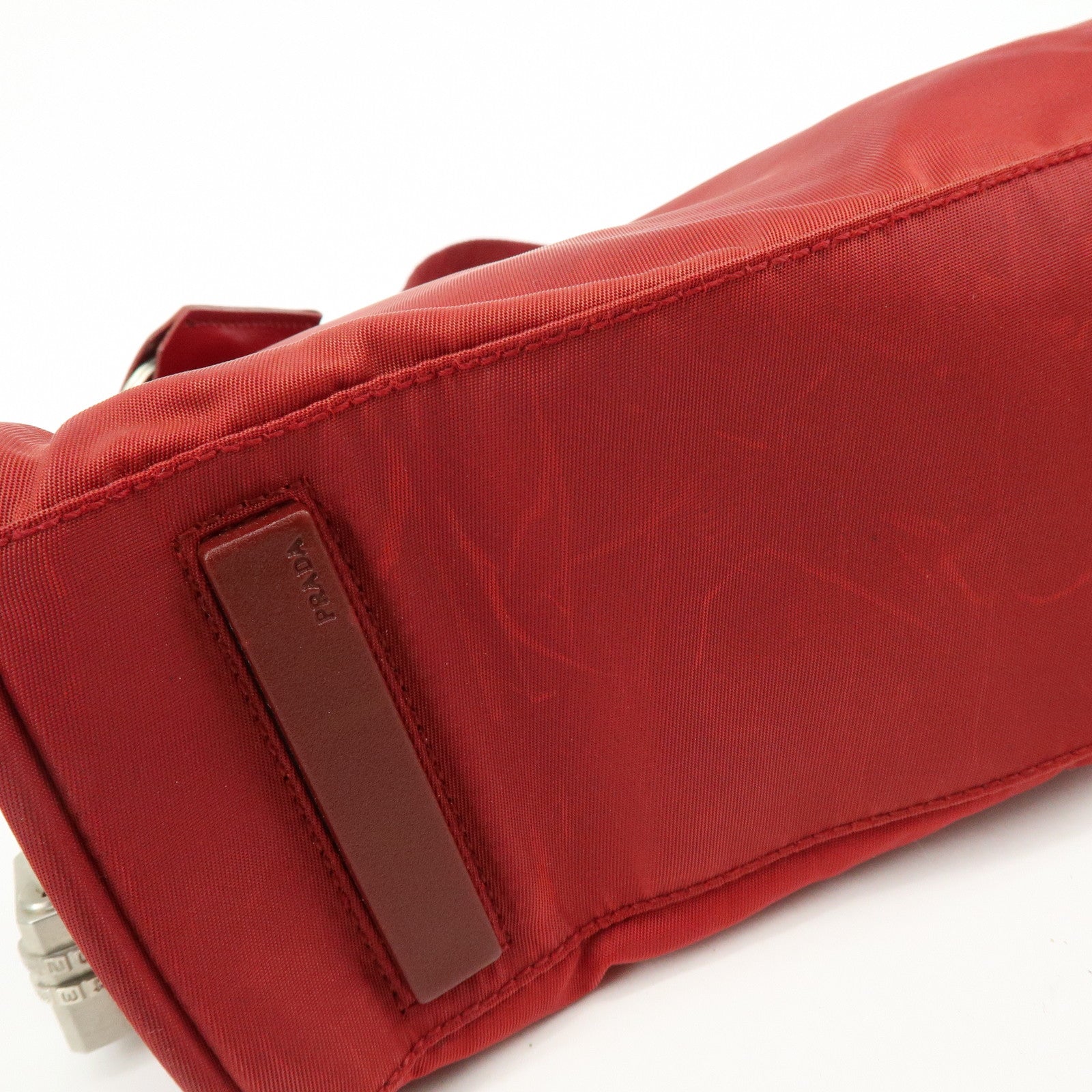 PRADA Triangle Logo Nylon Tote Bag Shoulder Bag Dial Lock Red