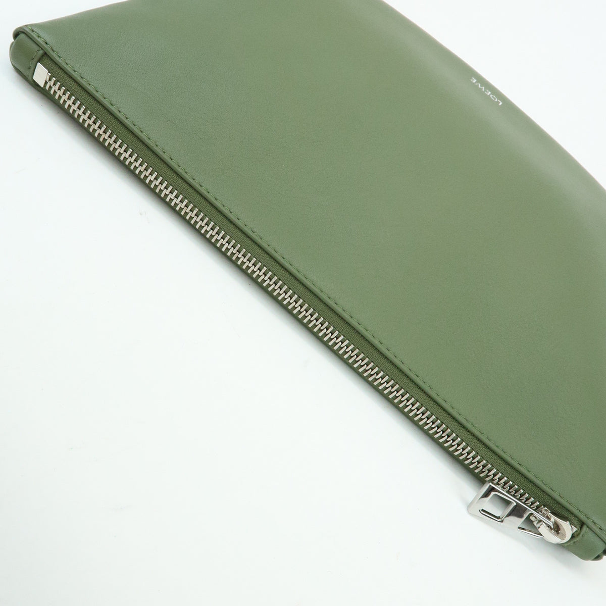 LOEWE Oblong Pouch Leather Clutch Bag Green
