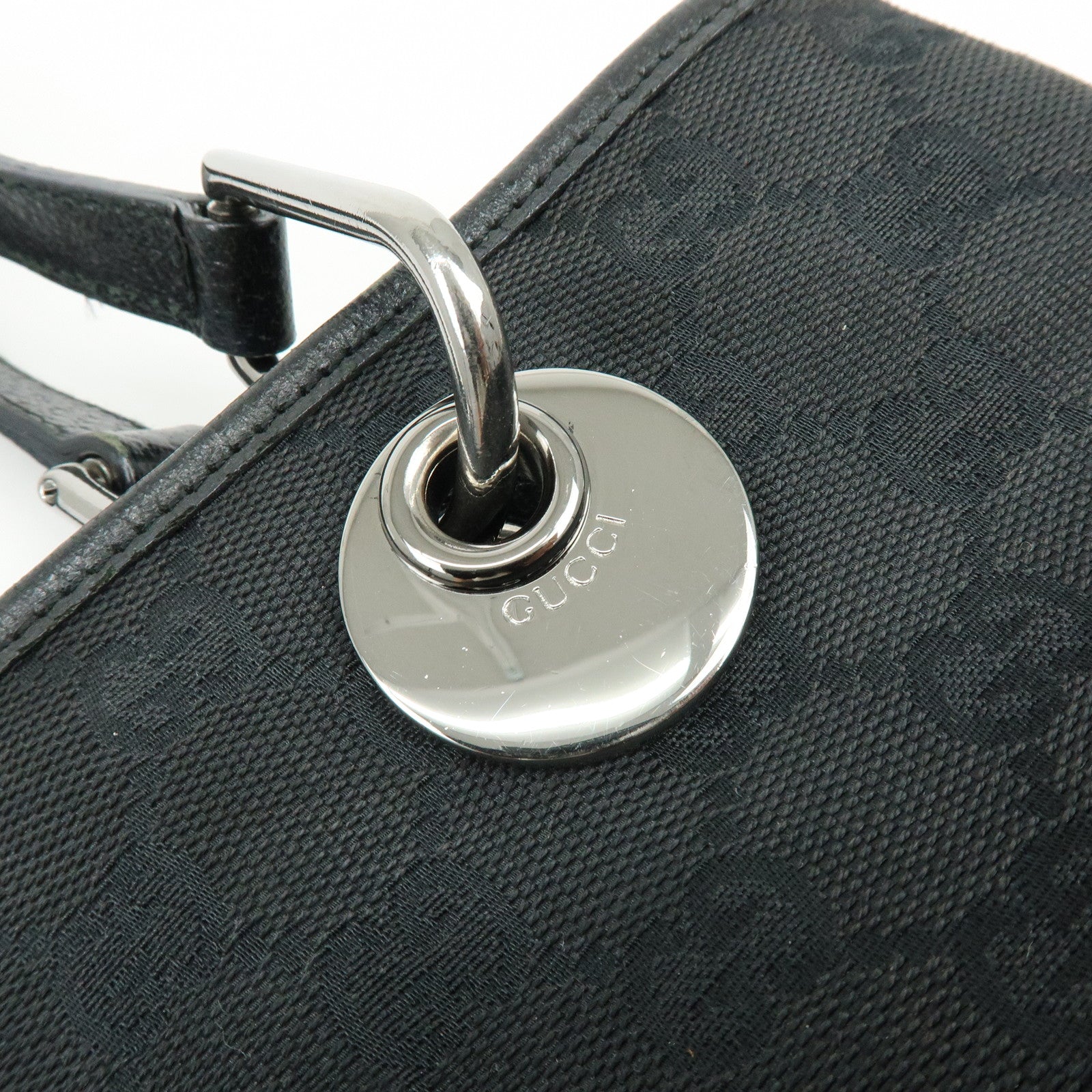 GUCCI GG Canvas Leather Tote Bag Hand Bag Black 120840