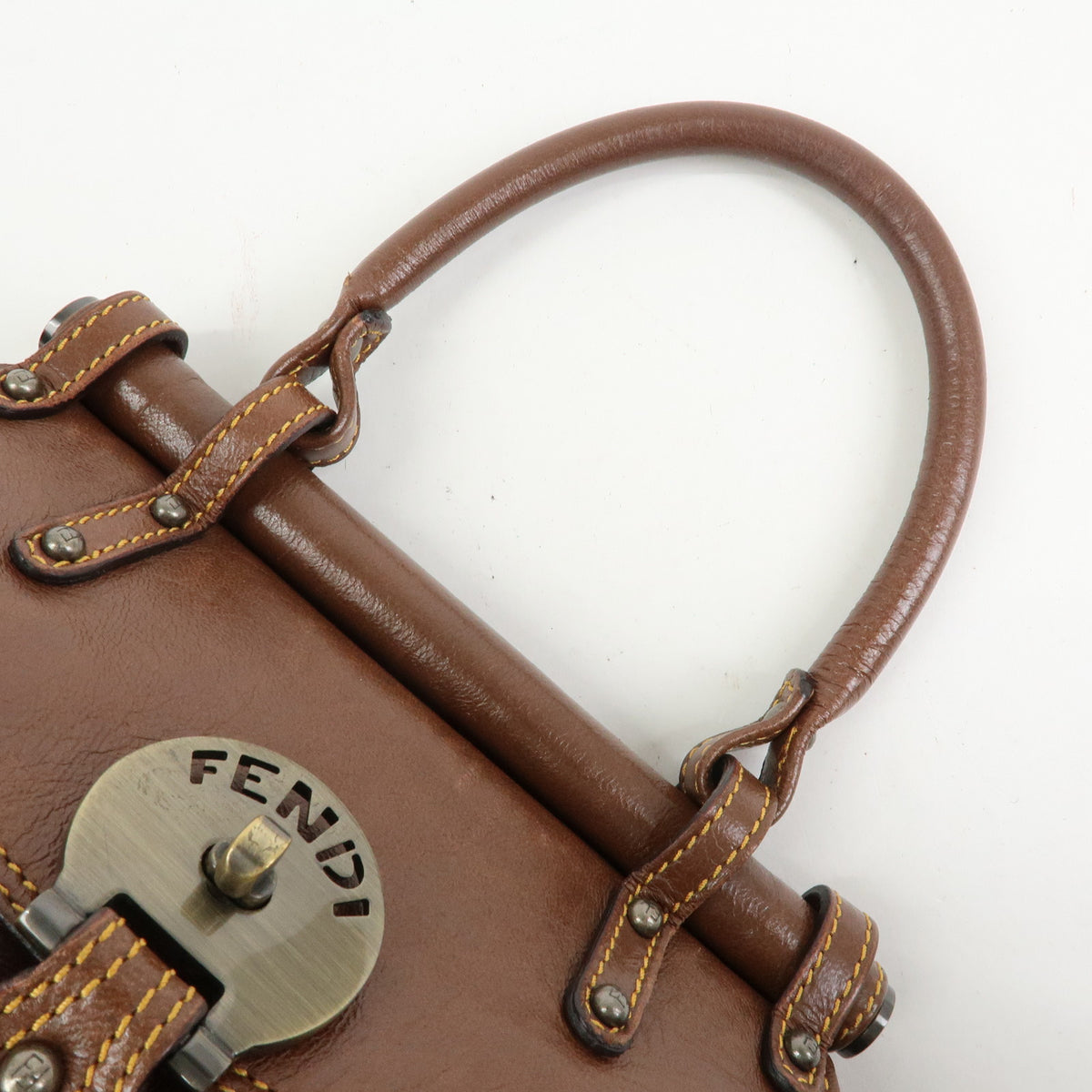 FENDI Zucca Leather Borsa Magic Hand Bag Brown 8BN143