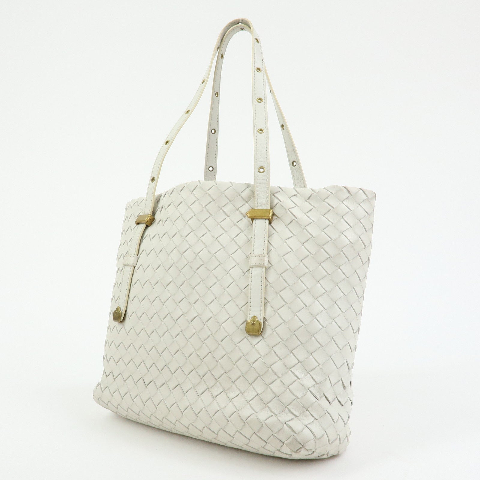 BOTTEGA VENETA Intrecciato Leather Hand Bag Mini Tote Bag White 162937