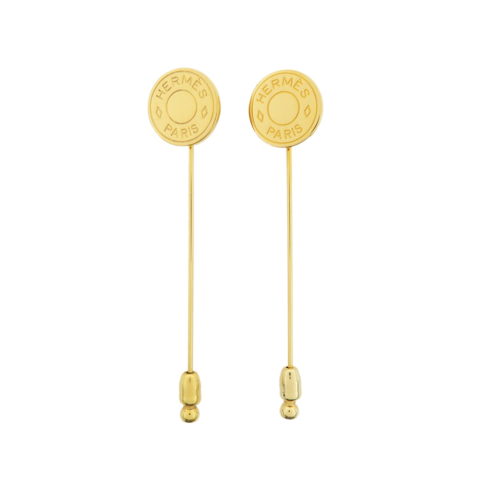 HERMES Set of 2 Sellier Metal Pin Brooch Gold