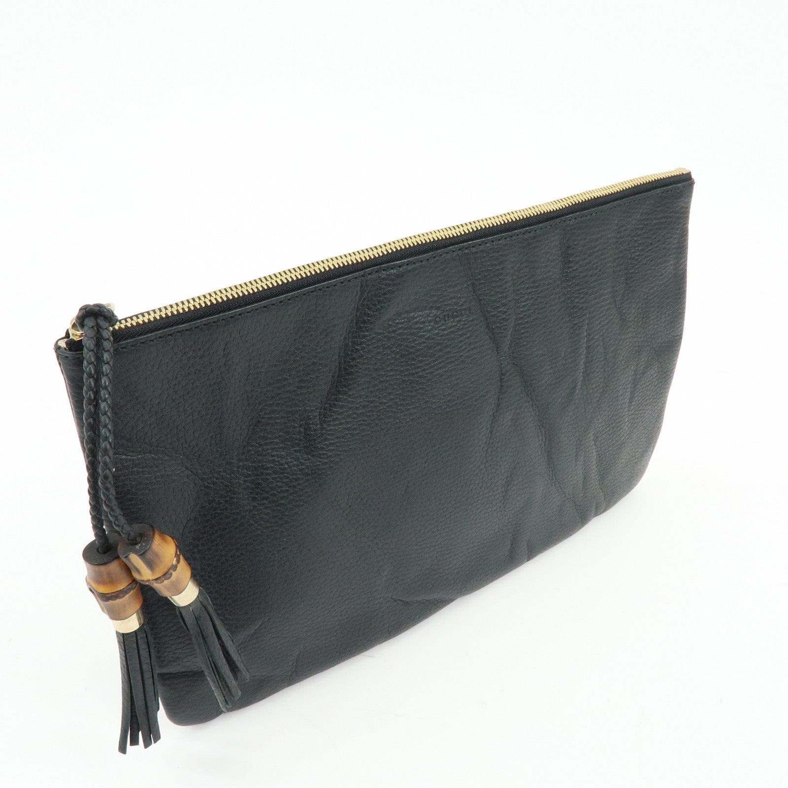 GUCCI Bamboo Leather Clutch Bag Flat Pouch Black 449653