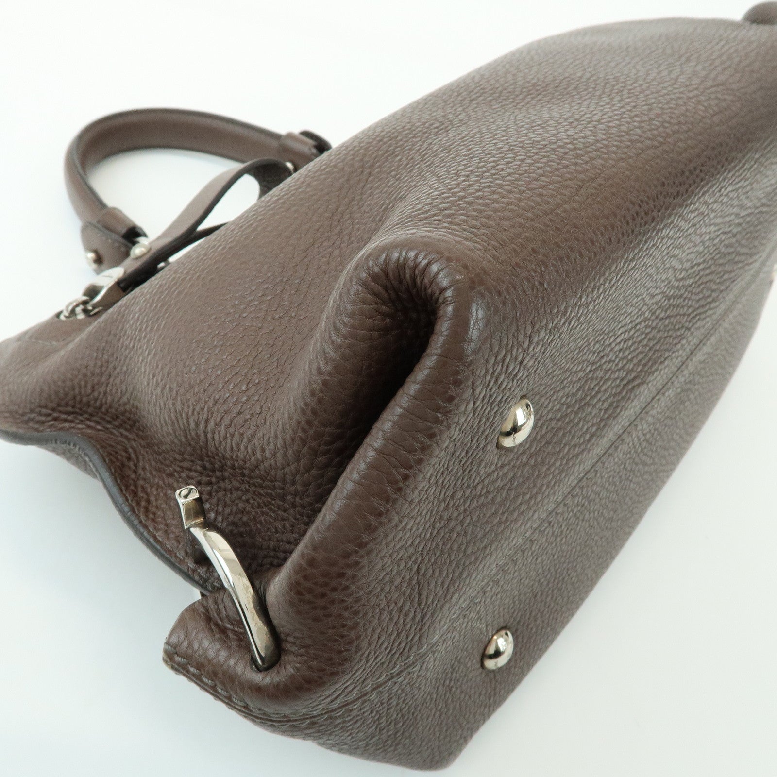 Ferragamo Gancini Leather Top Handle Hand Bag Brown
