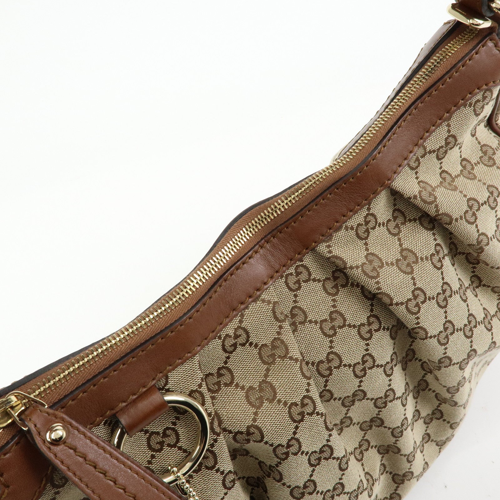 GUCCI Sukey Interlocking G GG Canvas Leather Shoulder Bag Beige 232955