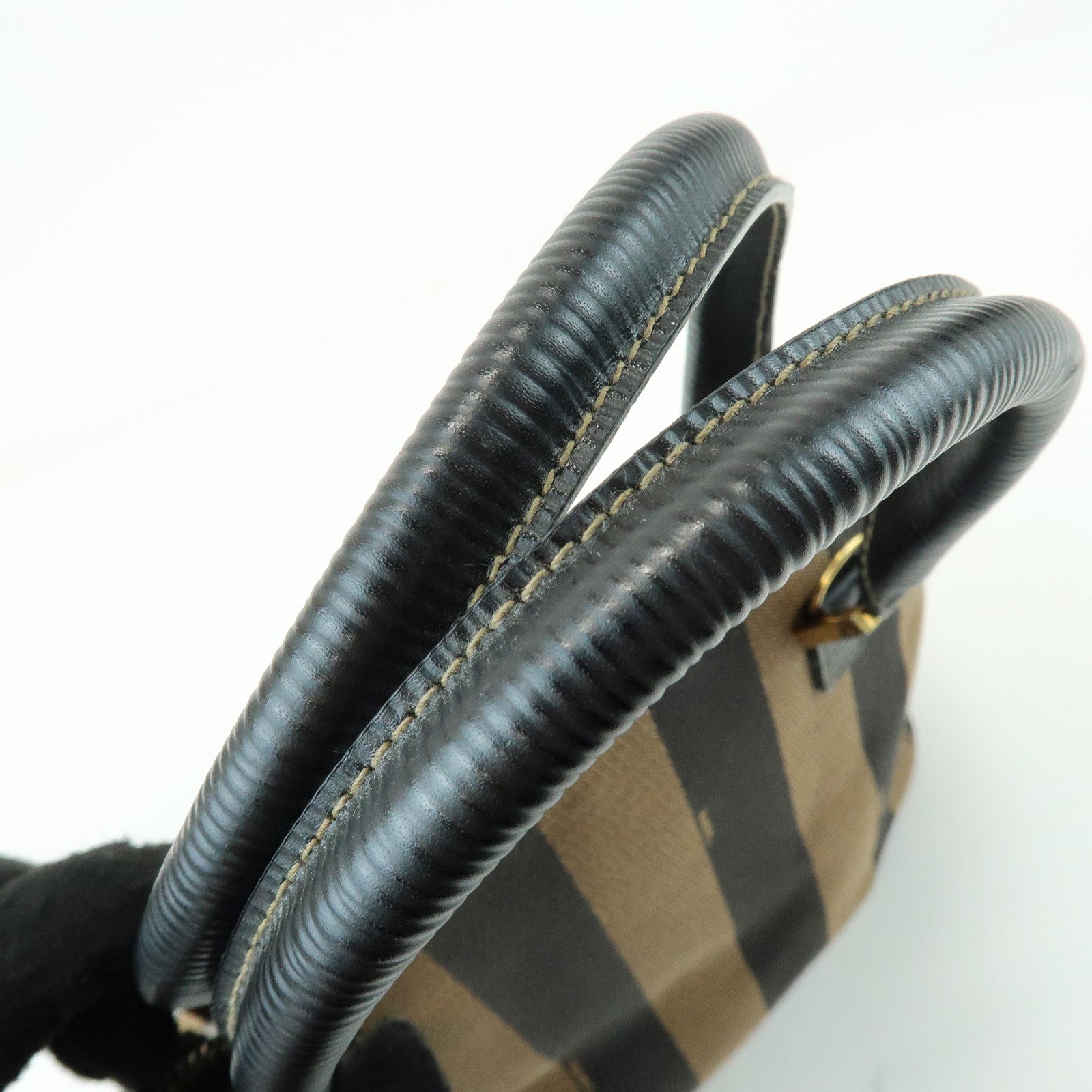 FENDI Pequin Canvas Embossed Leather 2Way Bag Hand Bag Brown