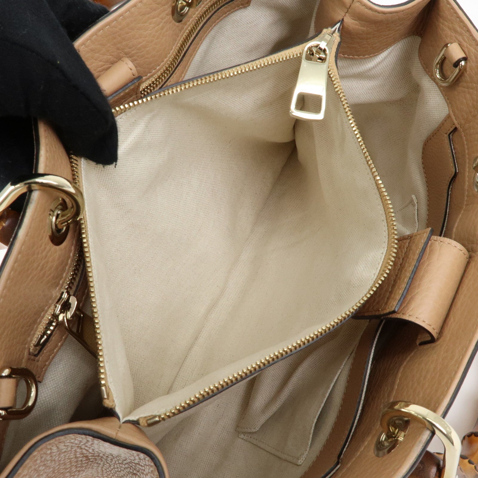 GUCCI Bamboo Shopper Medium Leather 2WAY Tote Bag Pink Beige 323660