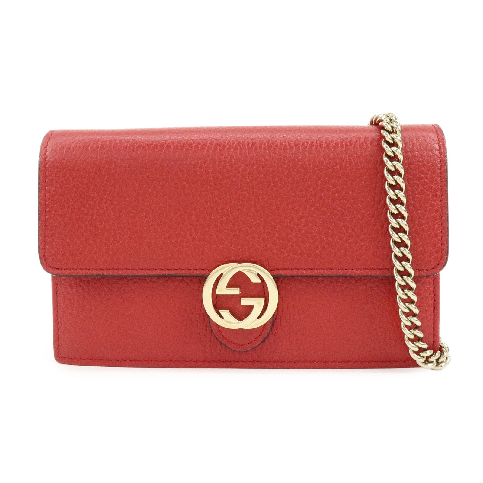 GUCCI Interlocking G Leather Chain Wallet Shoulder Bag Red 510314