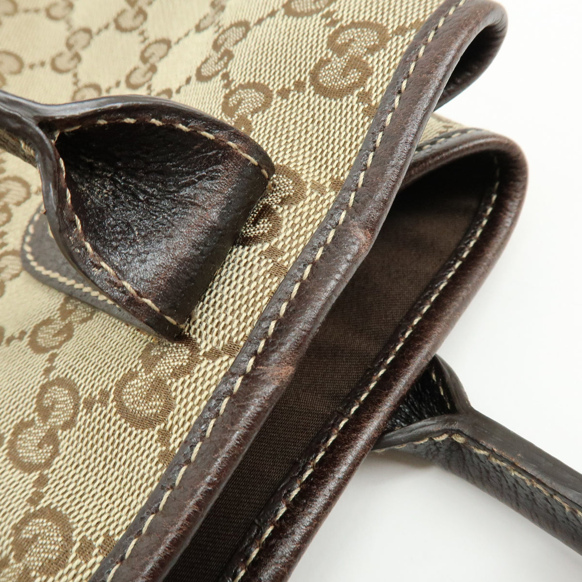 GUCCI Princy Sherry GG Canvas Leather Tote Bag Beige Brown 163805