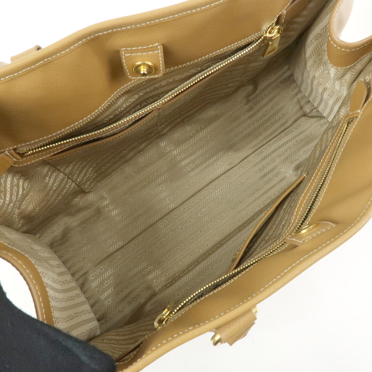 PRADA Triangle Logo Canapa City Canvas Saffiano Leather 2Way Bag Beige