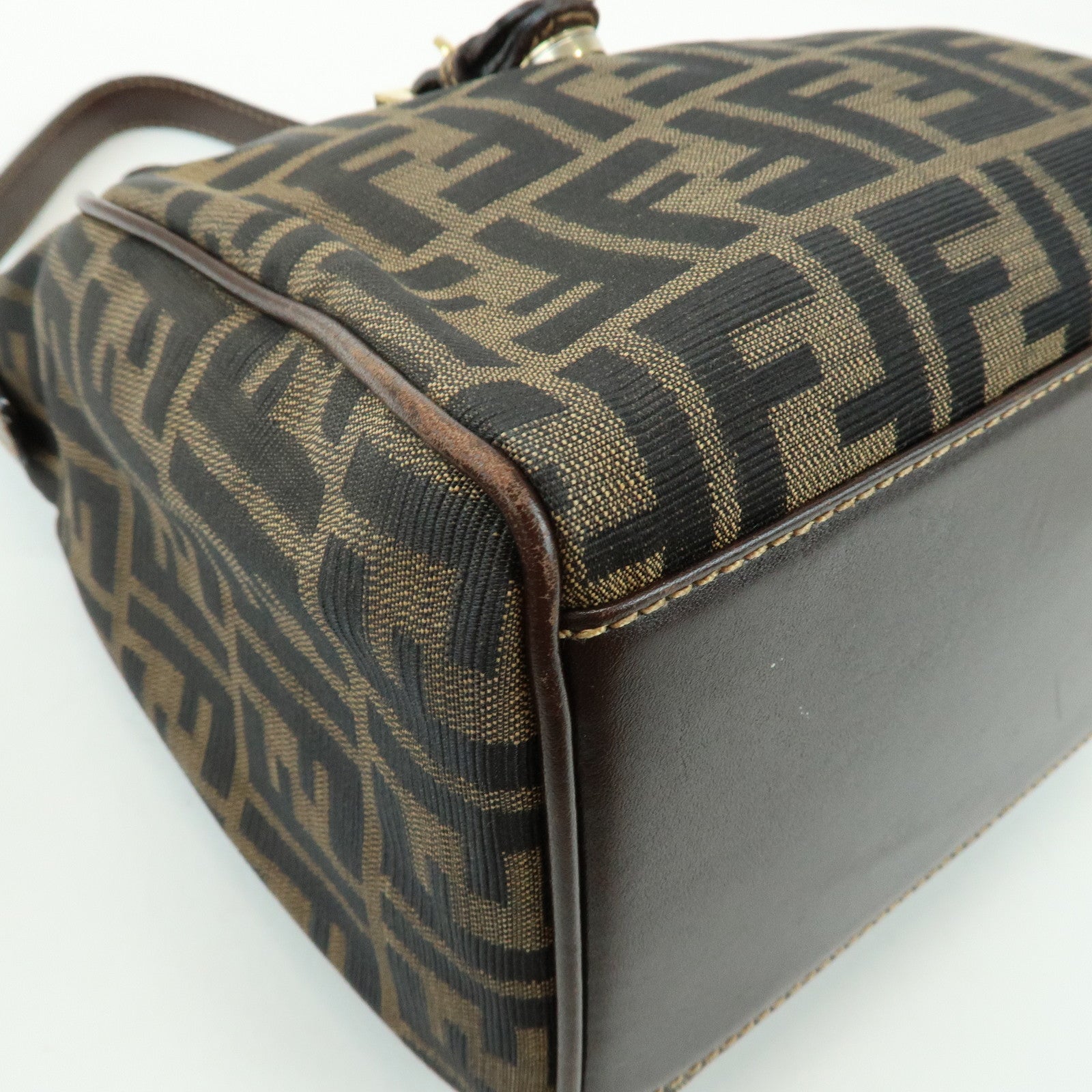 FENDI Zucca Canvas Leather Hand Bag Shoulder Bag Brown 15214