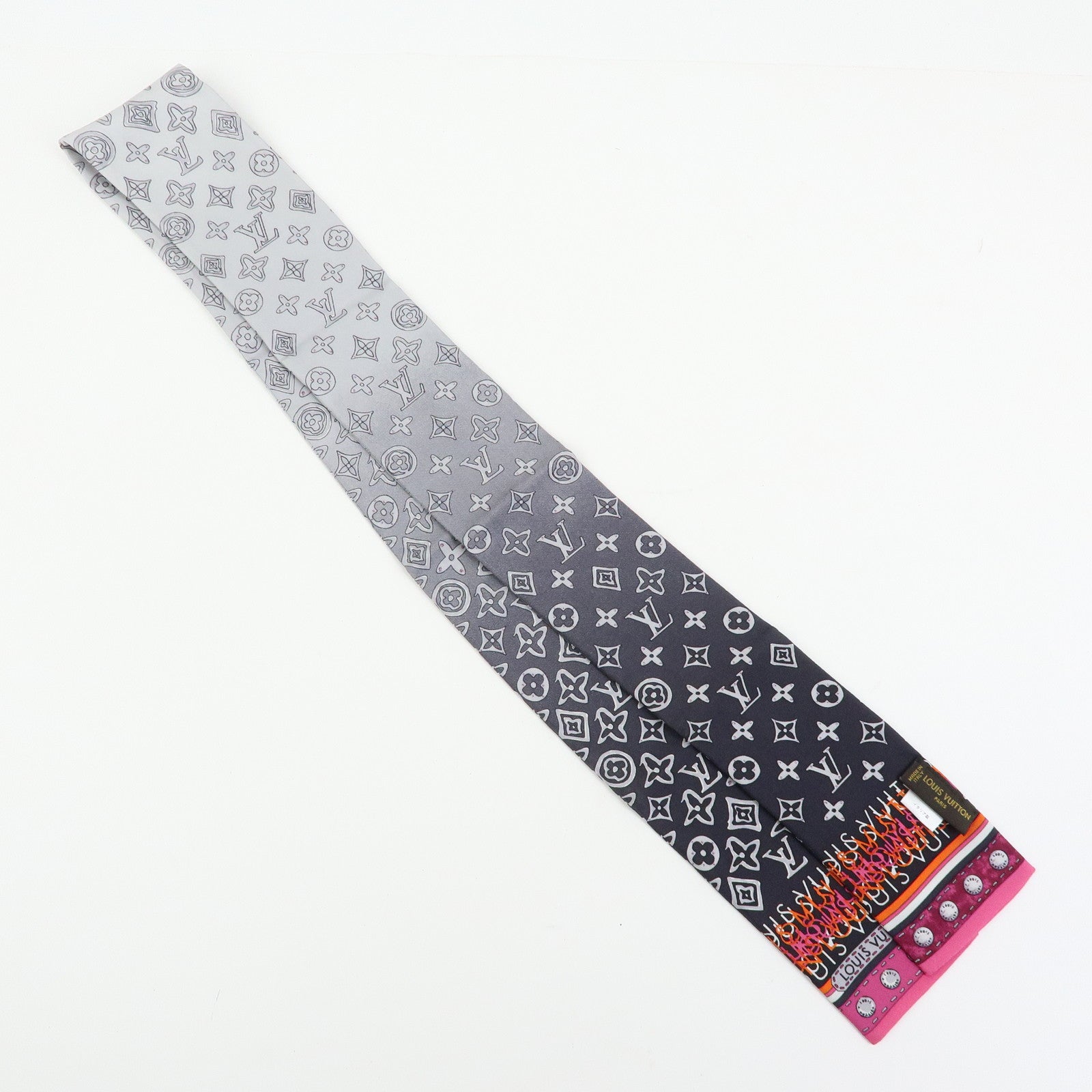 Louis Vuitton Silk 100% Monogram Map Bandeau Scarf Gray Pink Gradation
