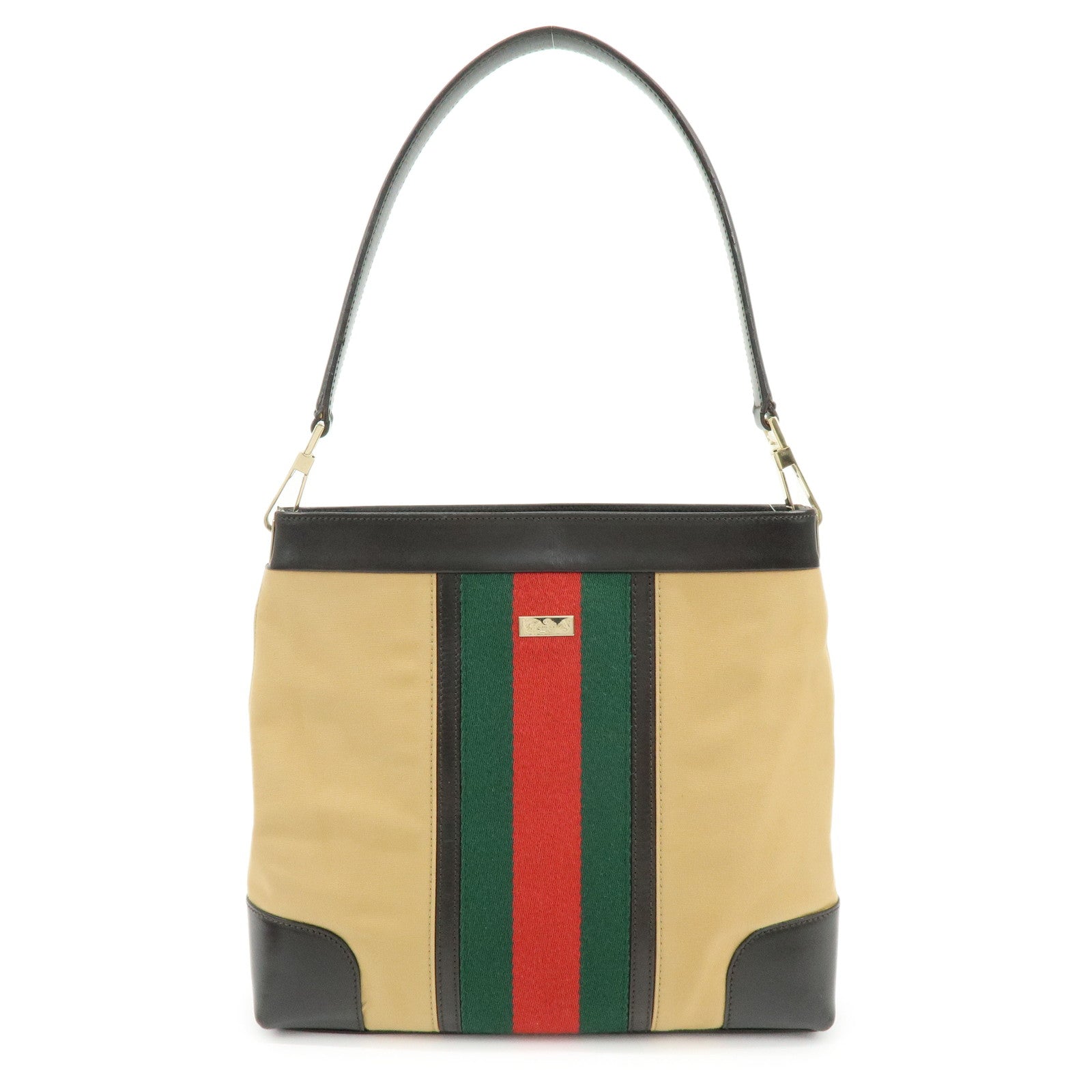GUCCI Sherry Canvas Leather Shoulder Bag Beige Brown 001・4231