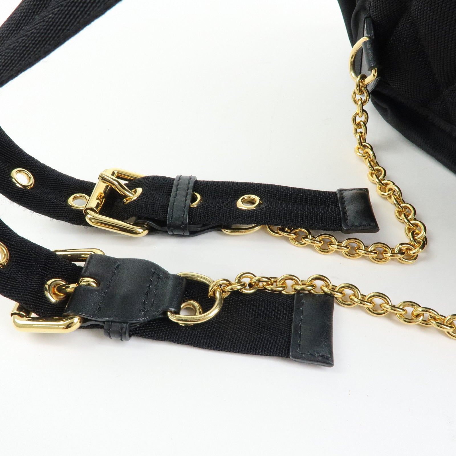 BURBERRY Nylon Leather Backpack Rucksack Gold Chain Black