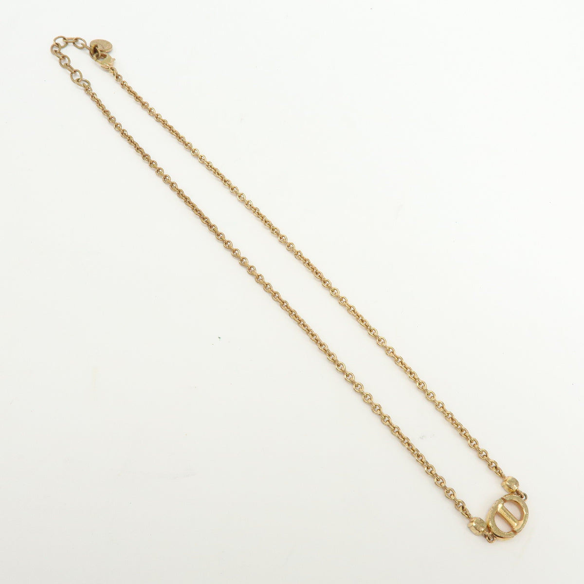 Christian Dior CD Logo Rhinestone Metal Necklace Pink Gold