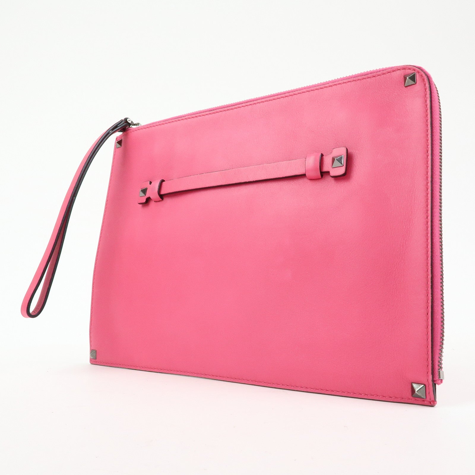 VALENTINO ROCKSTUD Leather Clutch Bag Pouch Pink