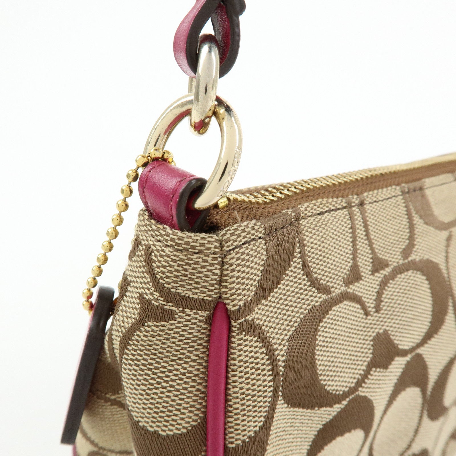 COACH Signature Canvas Leather 2Way Shoulder Bag Hand Bag Beige Pink