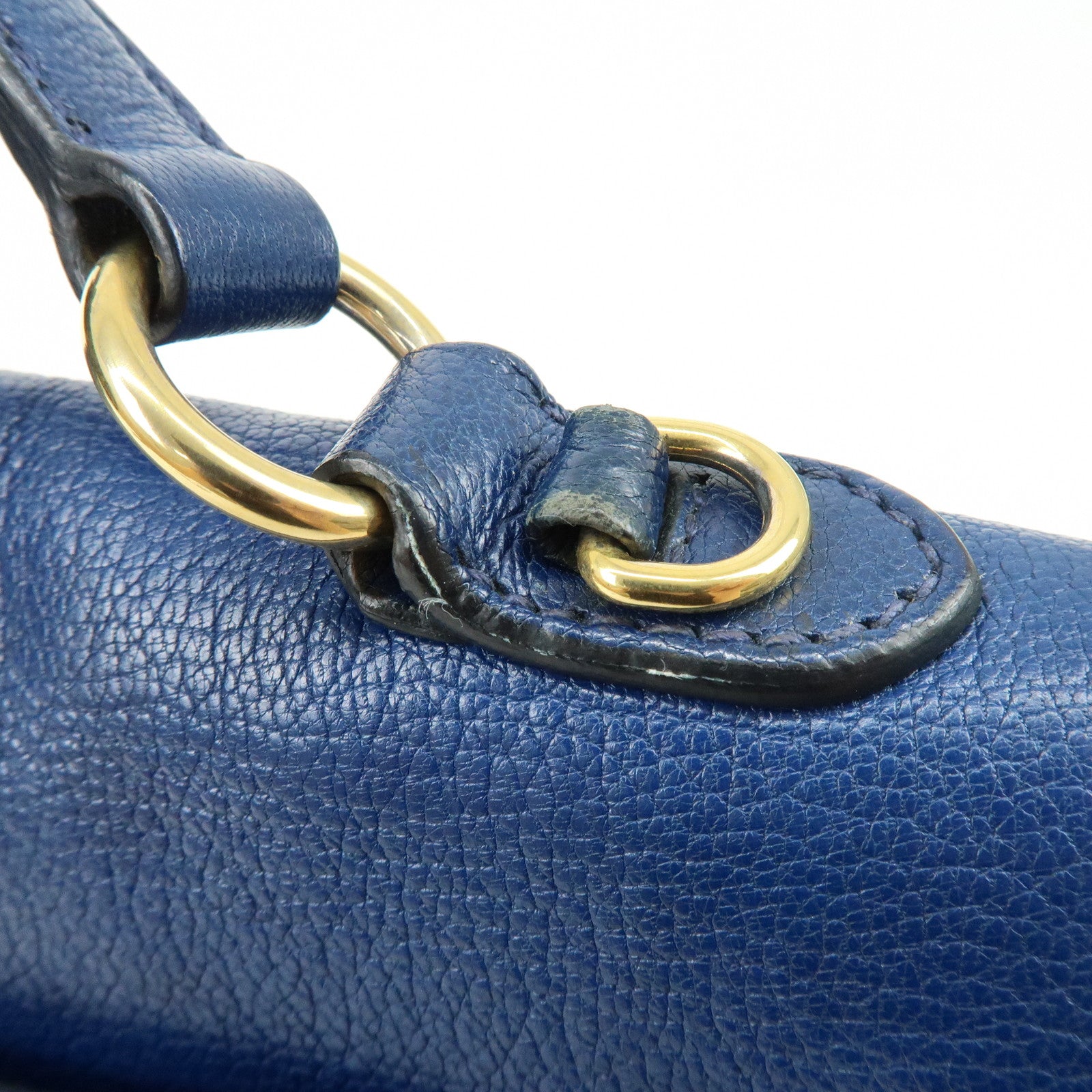 MIU MIU Logo Madras Leather Flap 2Way Bag Hand Bag Blue Navy