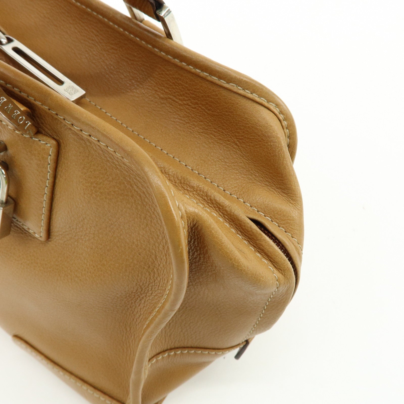 LOEWE Anagram Amazona 28 Leather Hand Bag Boston Bag Camel