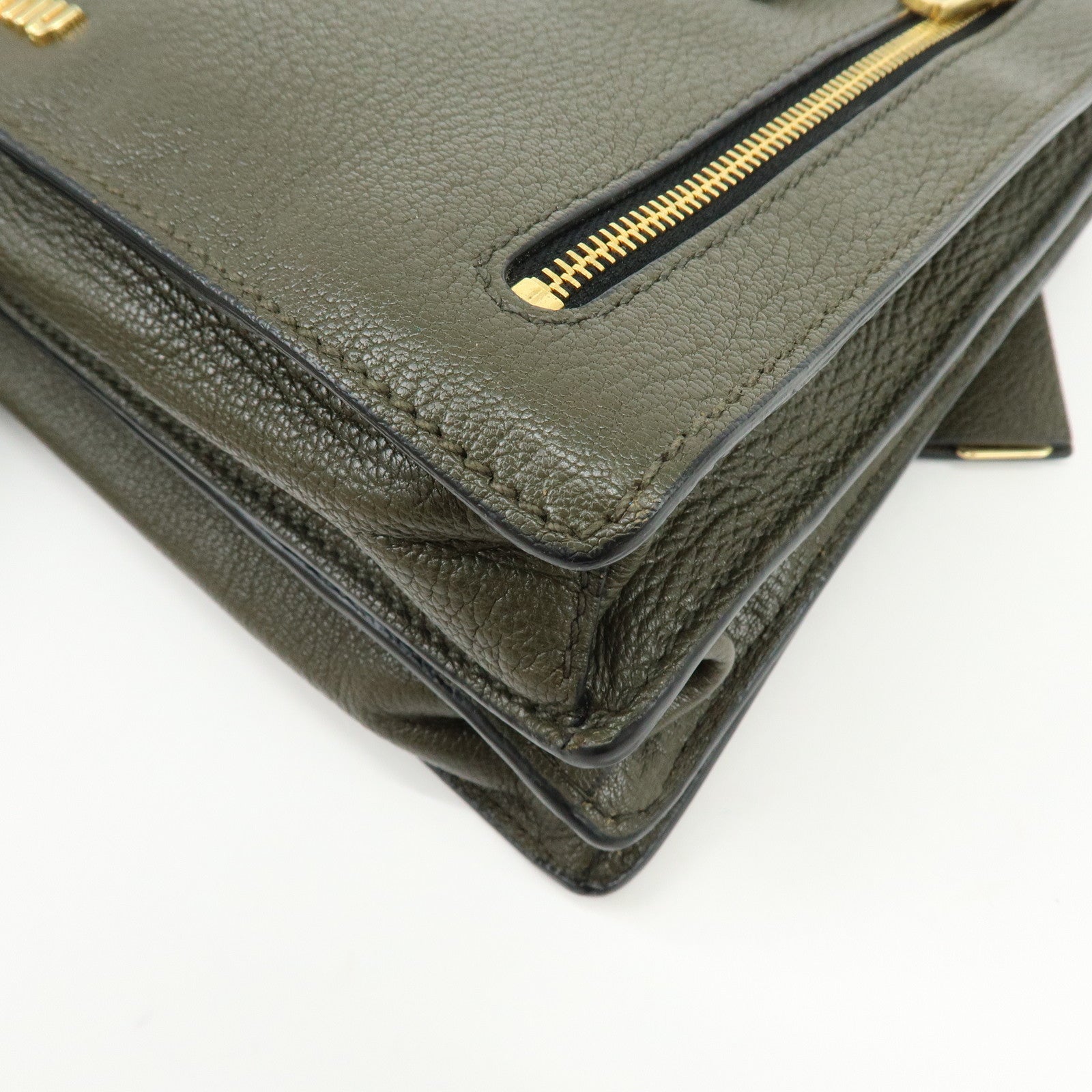 MIU MIU Madras Leather 2Way Bag Hand Bag Shoulder Bag Khaki 5BA104