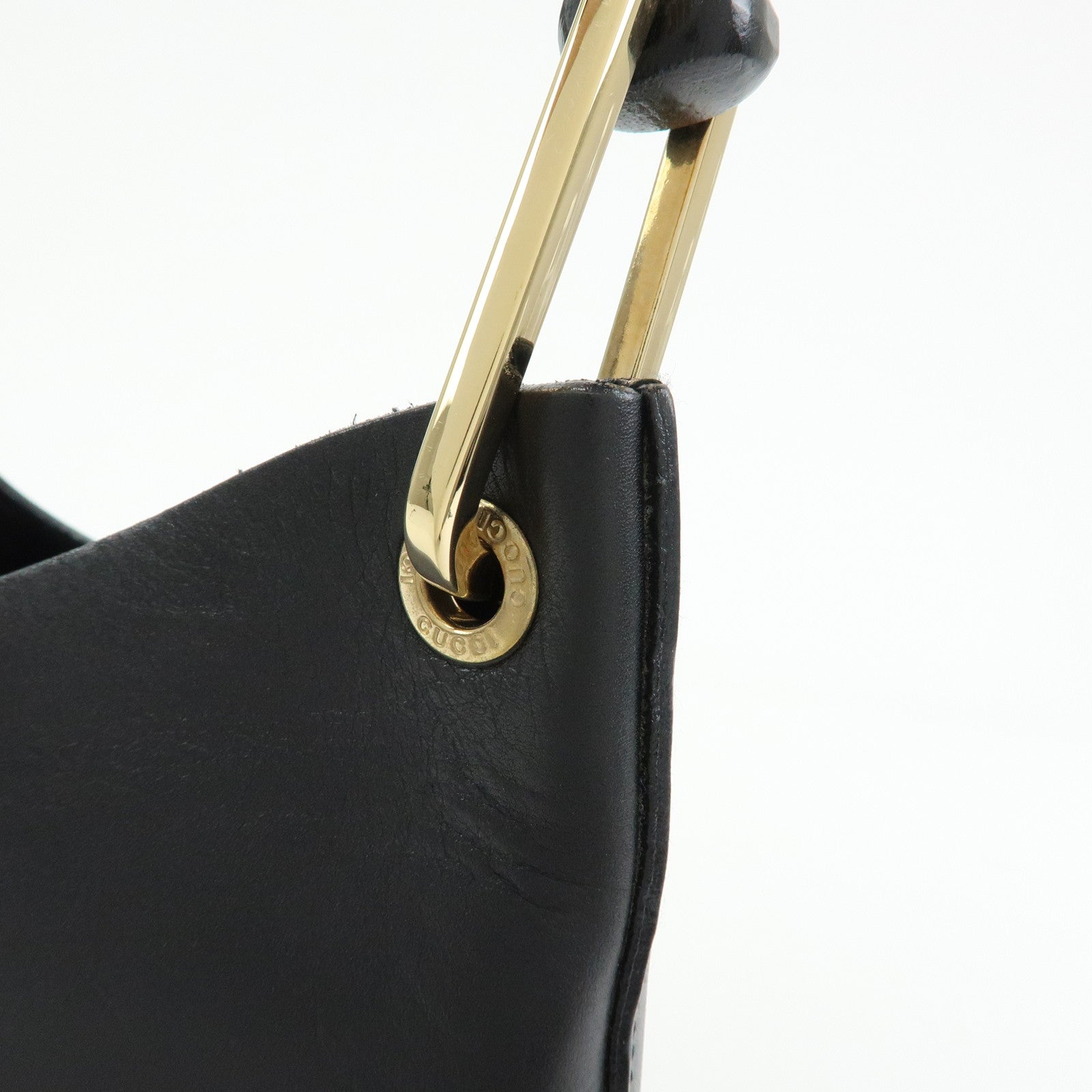 GUCCI Bamboo Leather Shoulder Bag Hand Bag Black 001.2058.1883.0