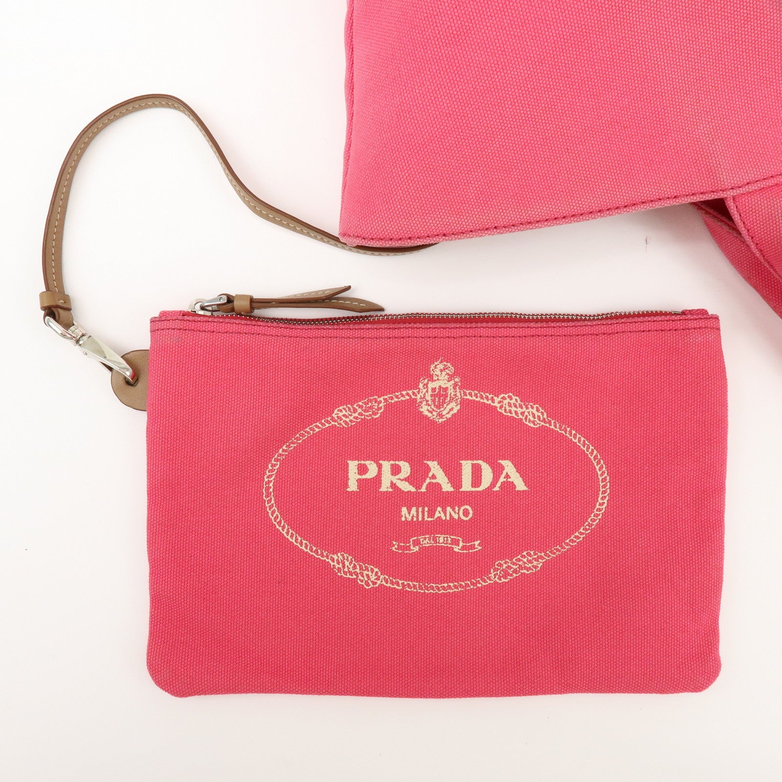 PRADA Canapa Triangle Logo Canvas 2Way Bag Hand Bag Pink 1BG163