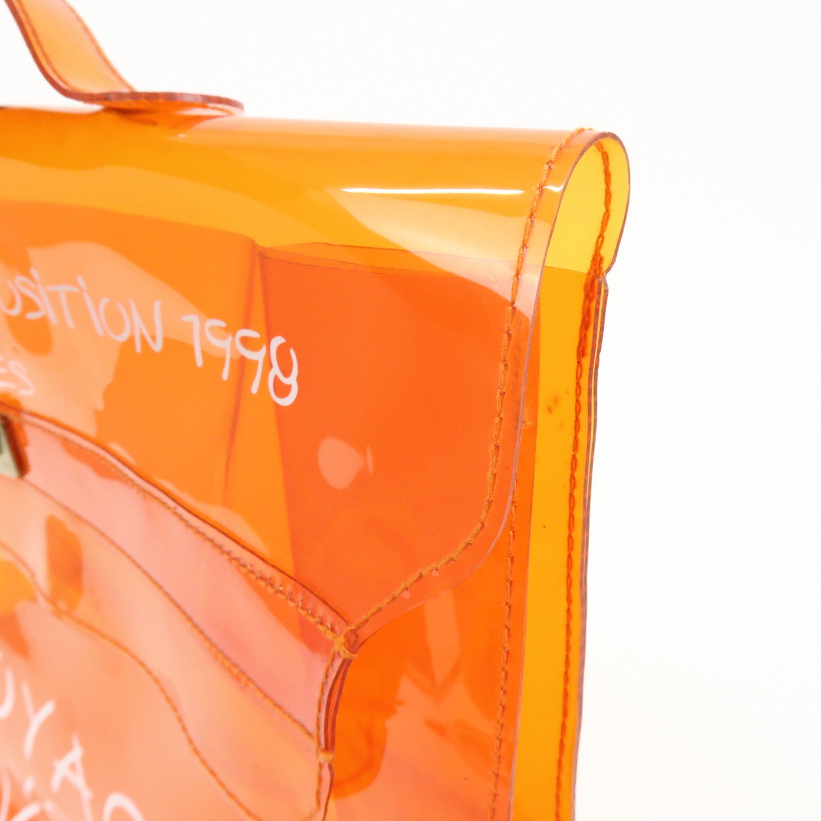 HERMES Kelly Vinyl Hand Bag SOUVENIR DE L'EXPOSITION Orange