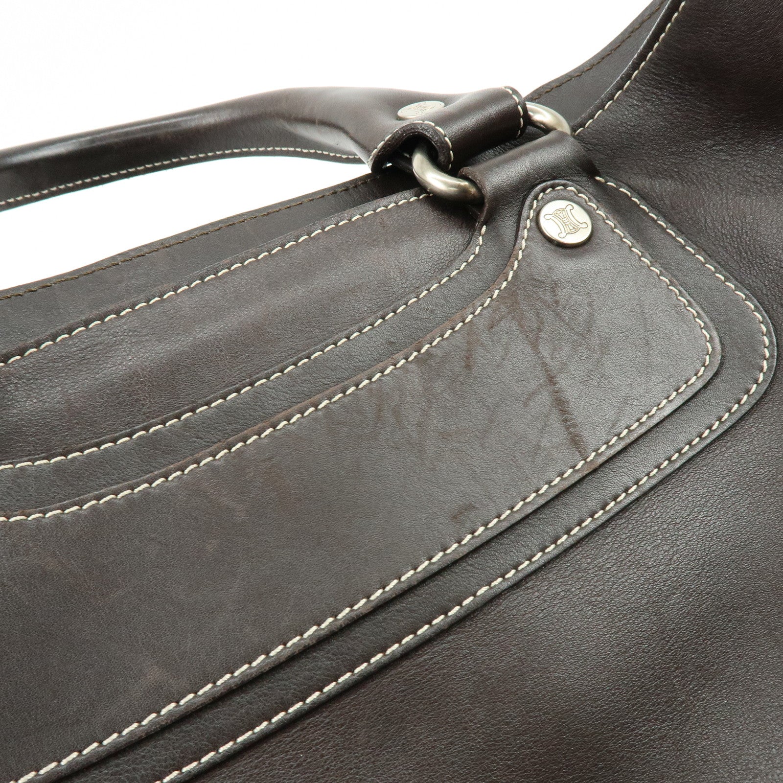 CELINE Macadam Boogie Bag Hand Bag Tote Bag Brown White Sticth